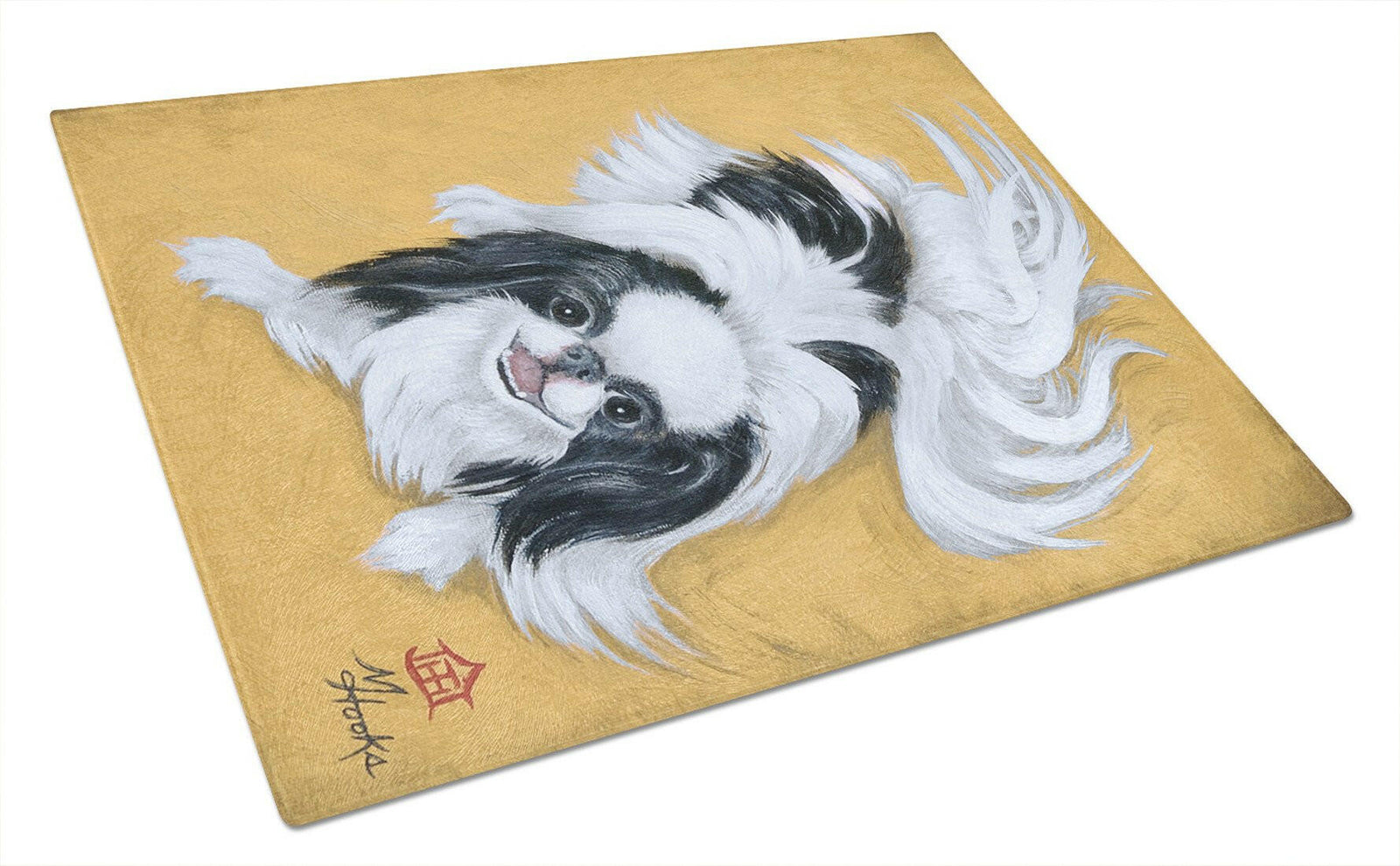 Japanese Chin Black White Play Glass Cutting Board Large MH1034LCB by Caroline's Treasures