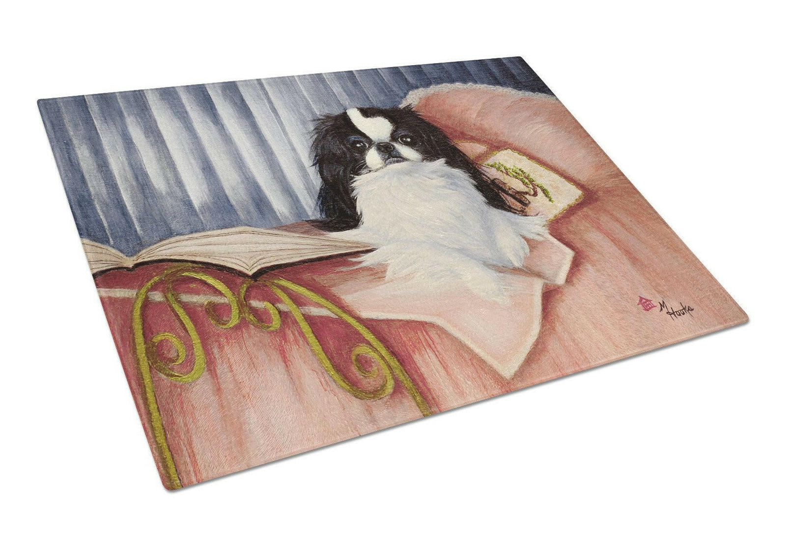 Japanese Chin Reading in Bed Glass Cutting Board Large MH1058LCB by Caroline's Treasures