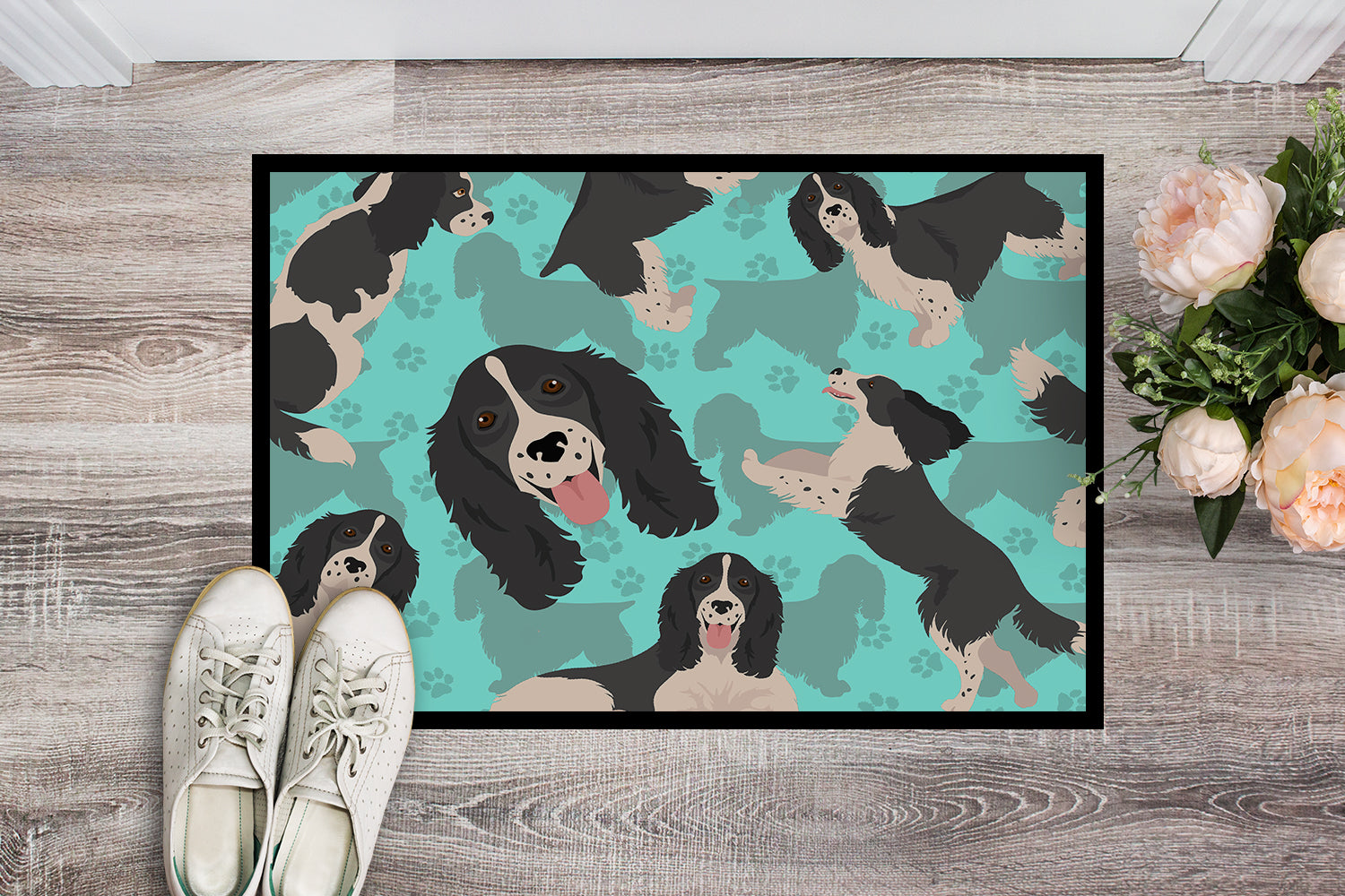 Buy this Black and White English Springer Spaniel Indoor or Outdoor Mat 24x36