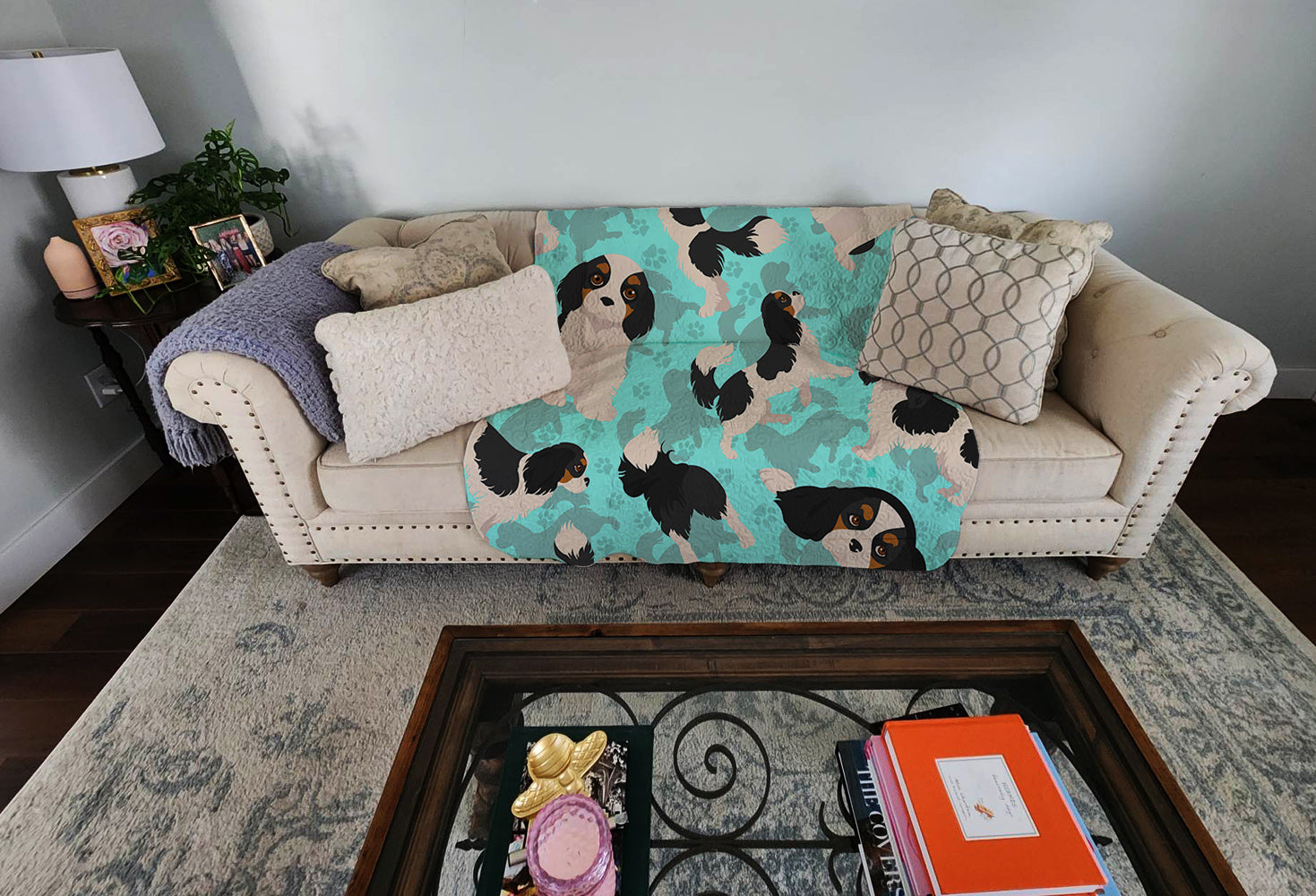 Buy this Tricolor Cavalier Spaniel Quilted Blanket 50x60