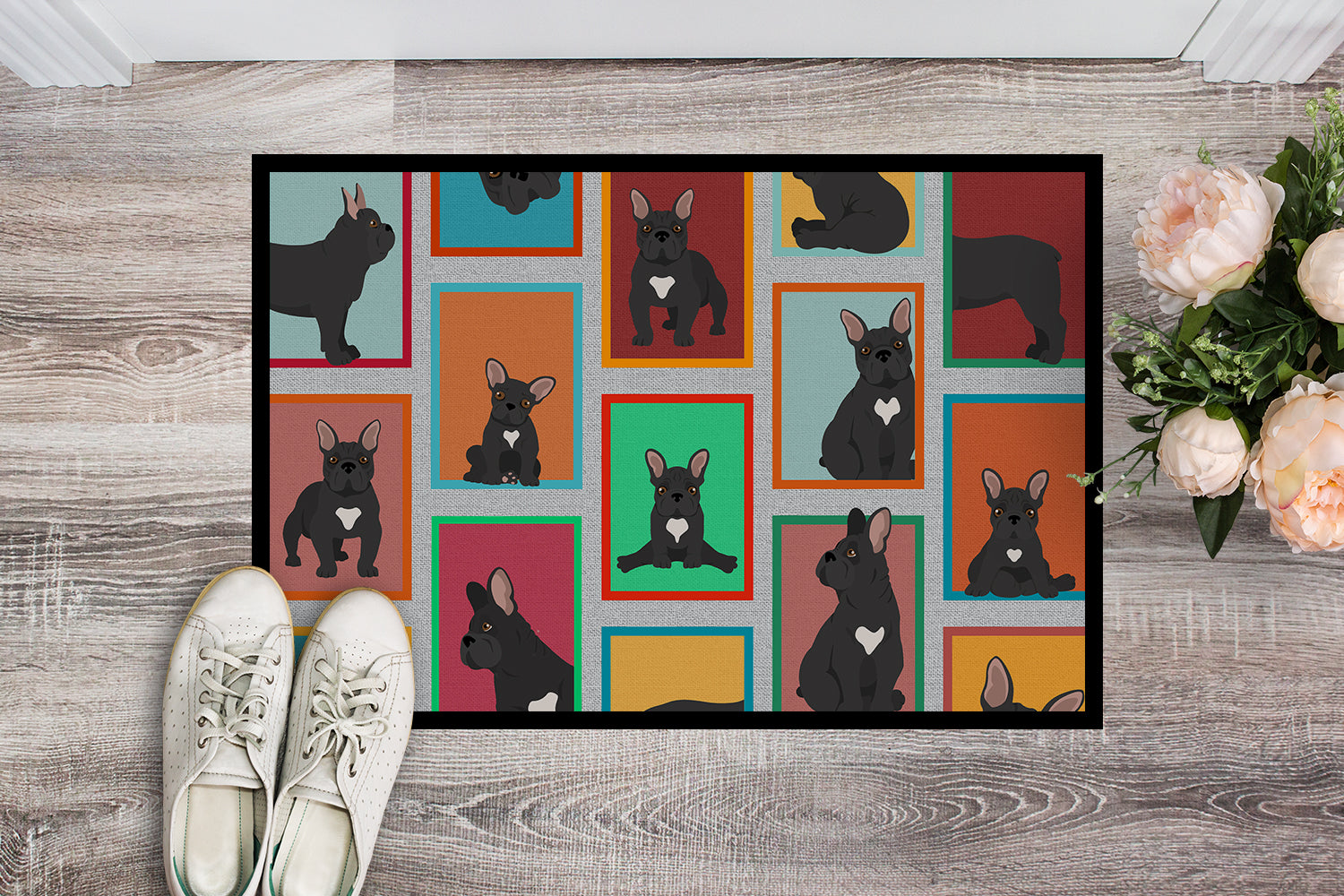 Buy this Lots of Black French Bulldog Indoor or Outdoor Mat 24x36
