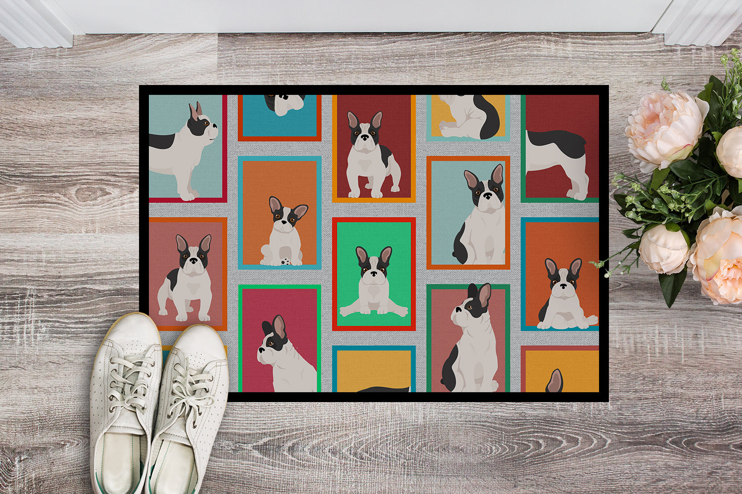Buy this Lots of Black and White French Bulldog Indoor or Outdoor Mat 18x27