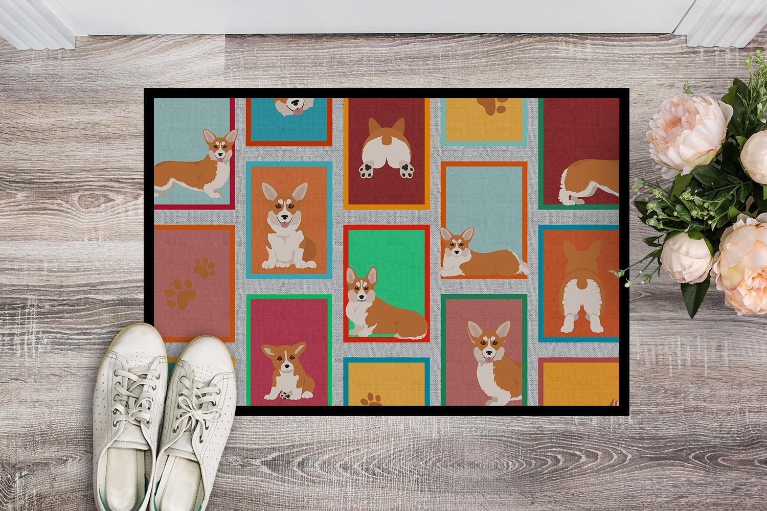 Buy this Lots of Red and White Pembroke Corgi Indoor or Outdoor Mat 18x27