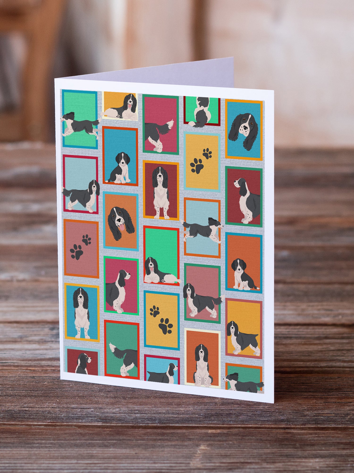 Buy this Lots of Black and White English Springer Spaniel Greeting Cards and Envelopes Pack of 8