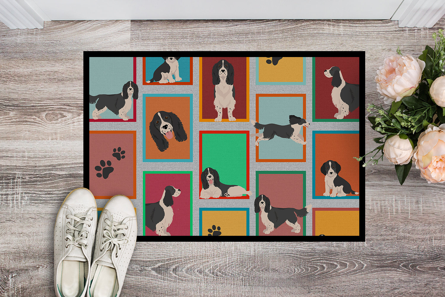 Buy this Lots of Black and White English Springer Spaniel Indoor or Outdoor Mat 18x27