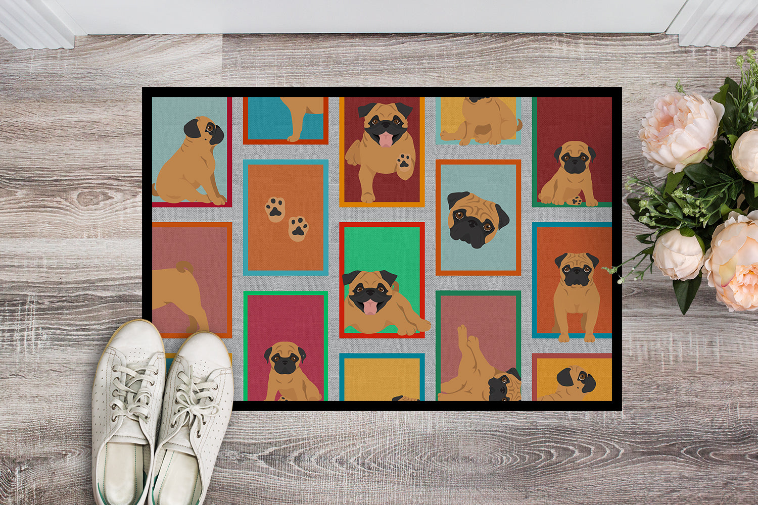 Buy this Lots of Apricot Pug Indoor or Outdoor Mat 24x36