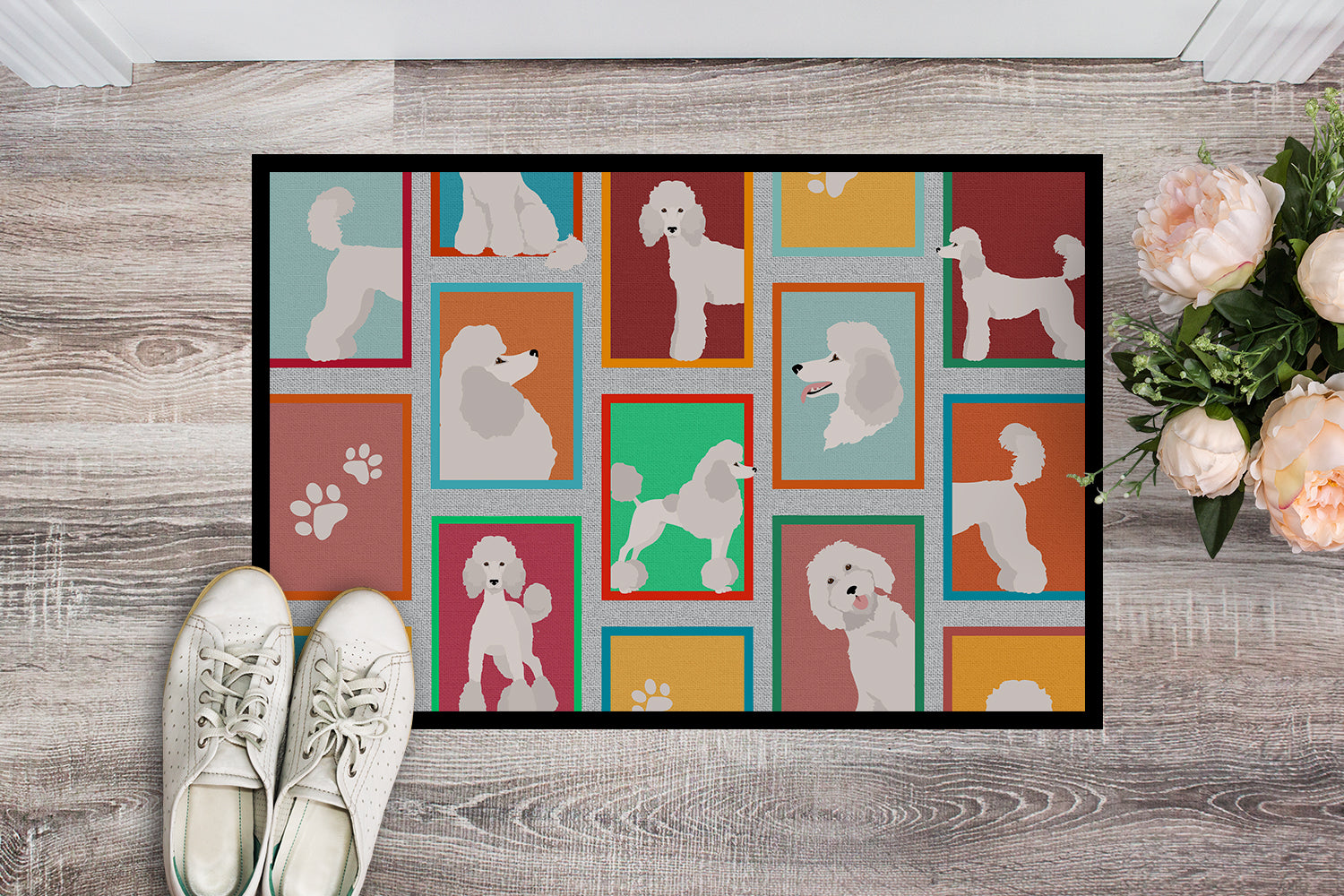Buy this Lots of White Standard Poodle Indoor or Outdoor Mat 24x36