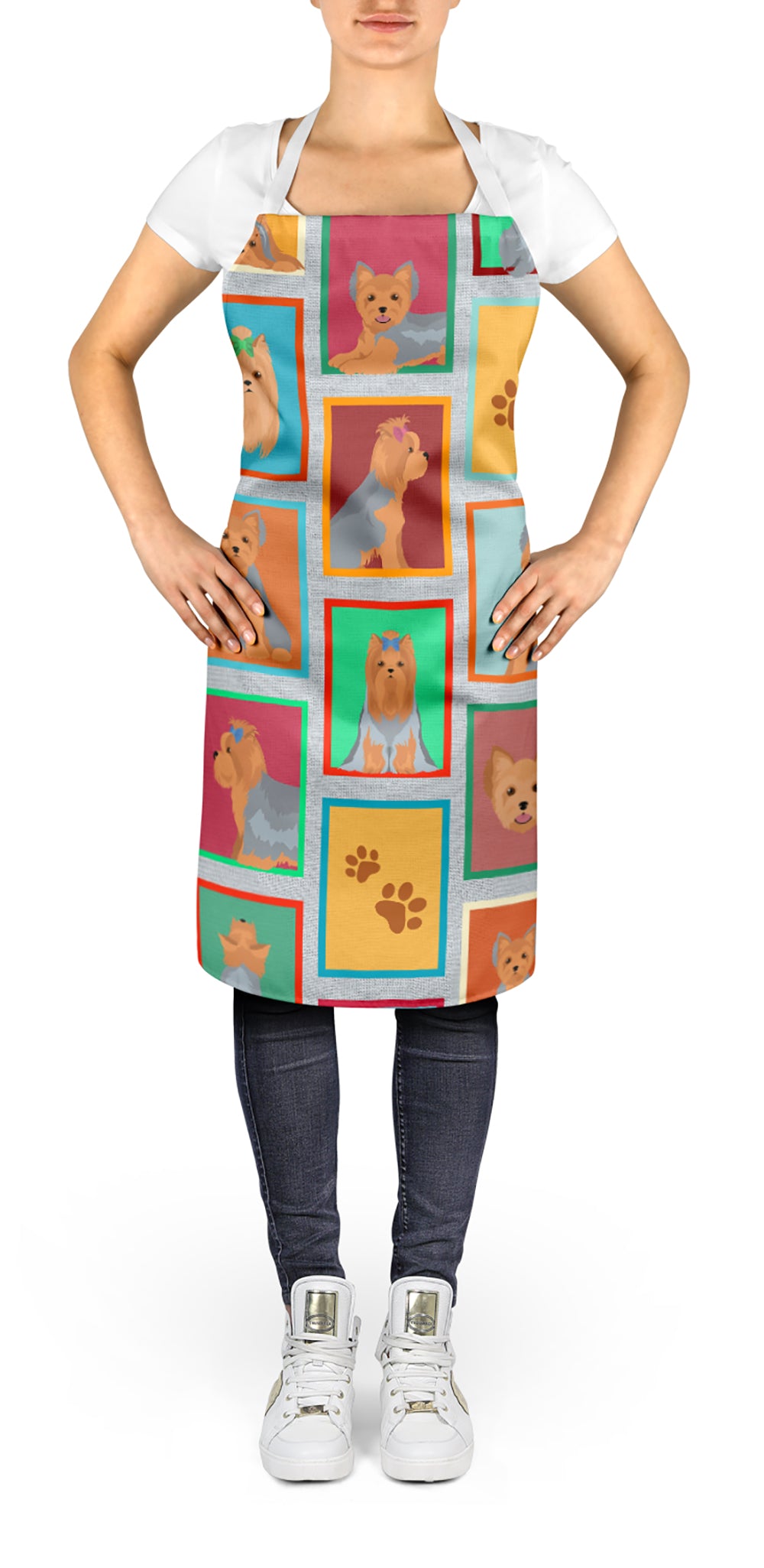 Lots of Blue and Tan Yorkie Apron