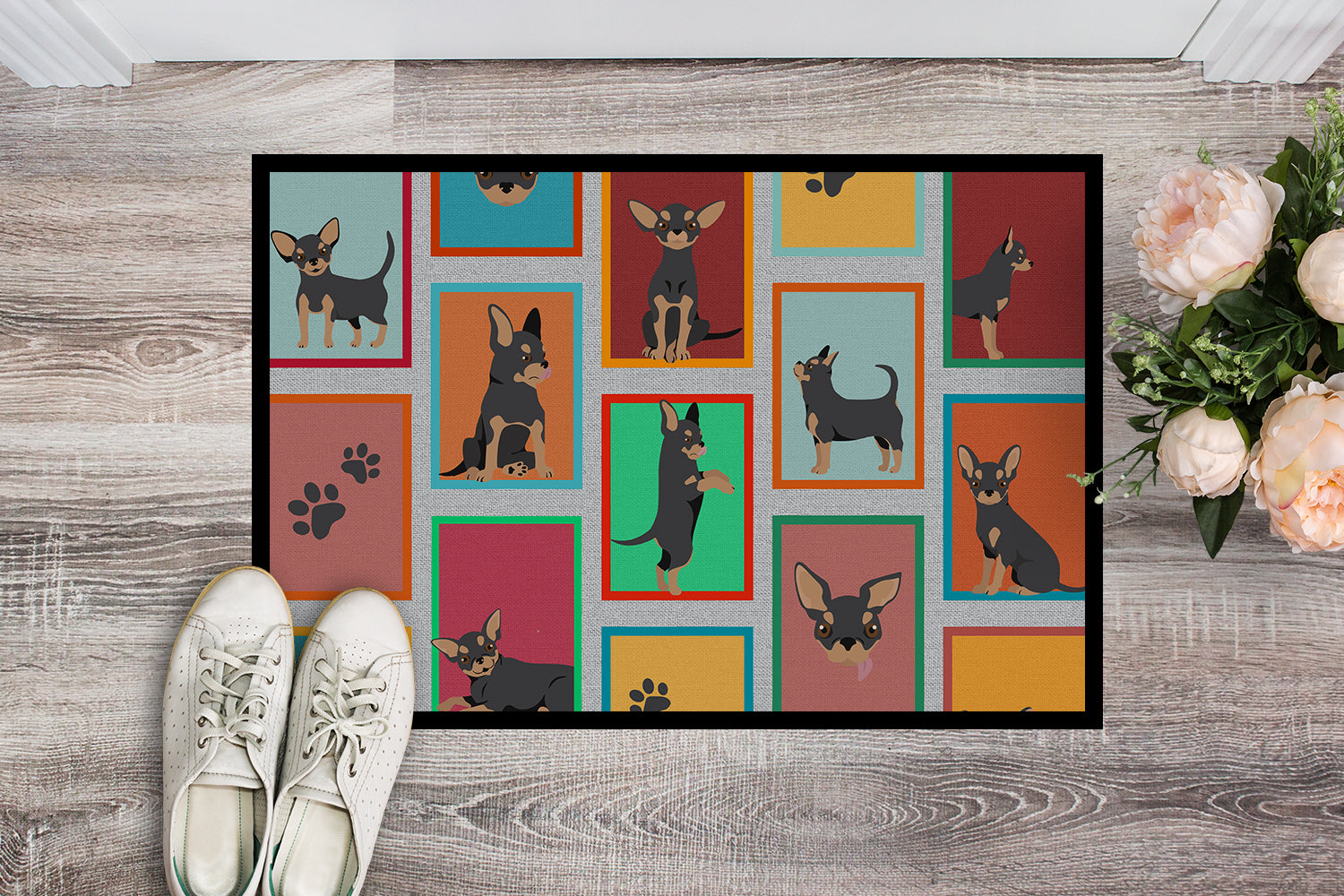 Buy this Lots of Black and Tan Chihuahua Indoor or Outdoor Mat 24x36