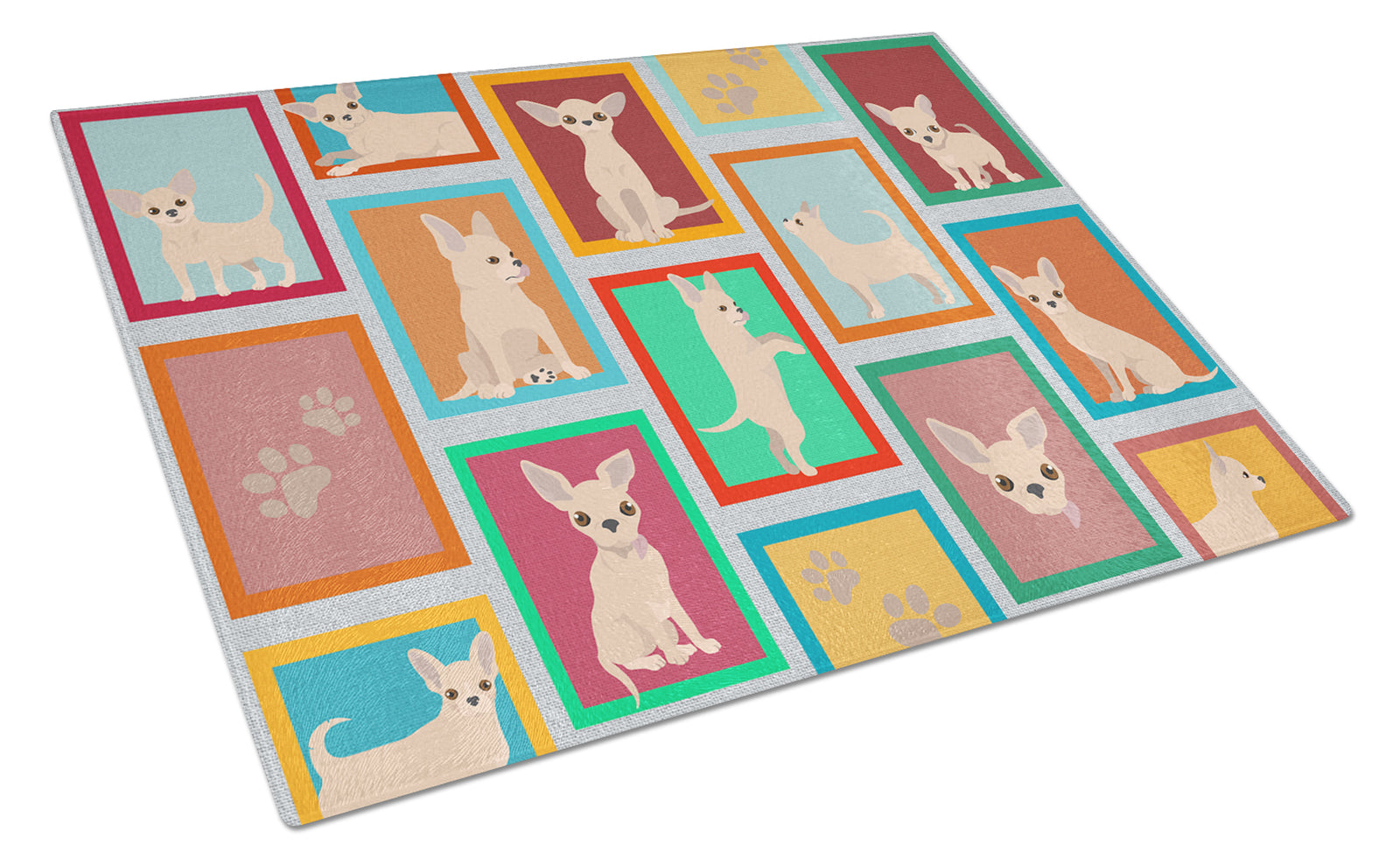 Buy this Lots of Cream Chihuahua Glass Cutting Board Large