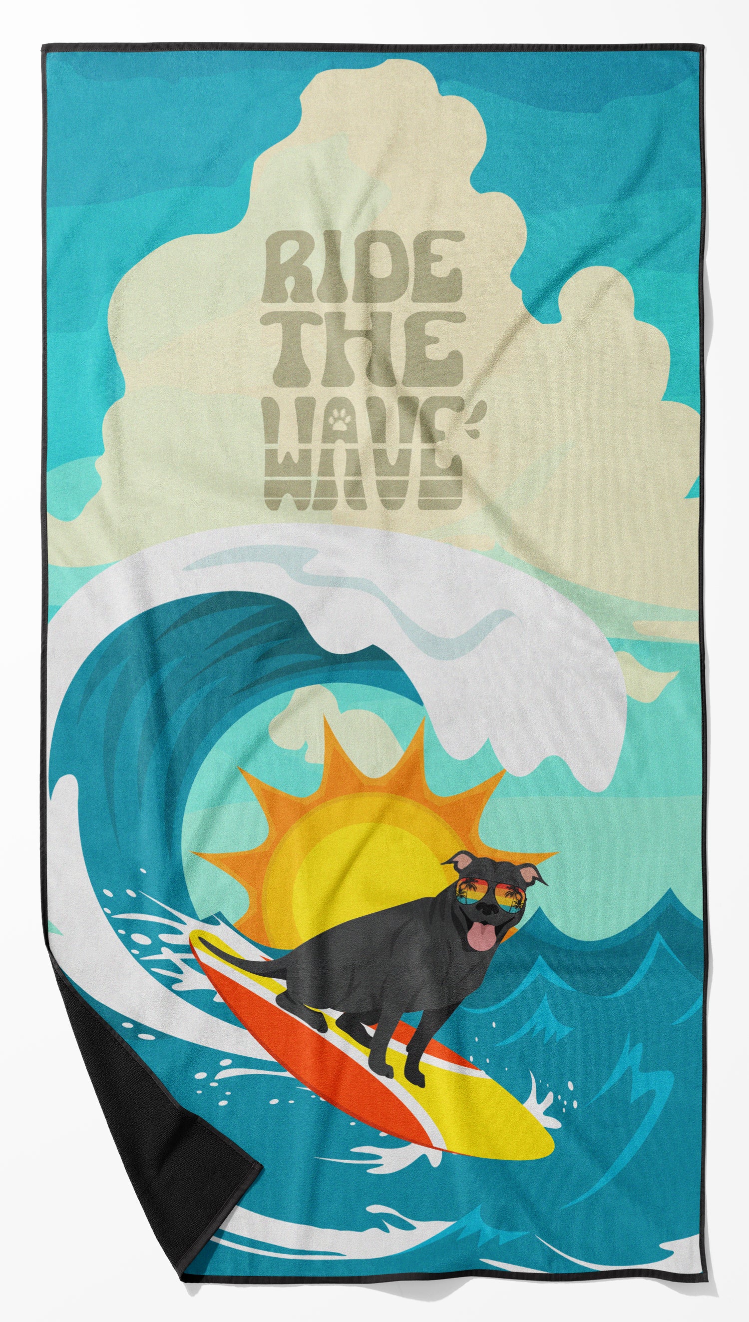 Buy this Surfer Dog Black Pit Bull Terrier Premium Beach Towel