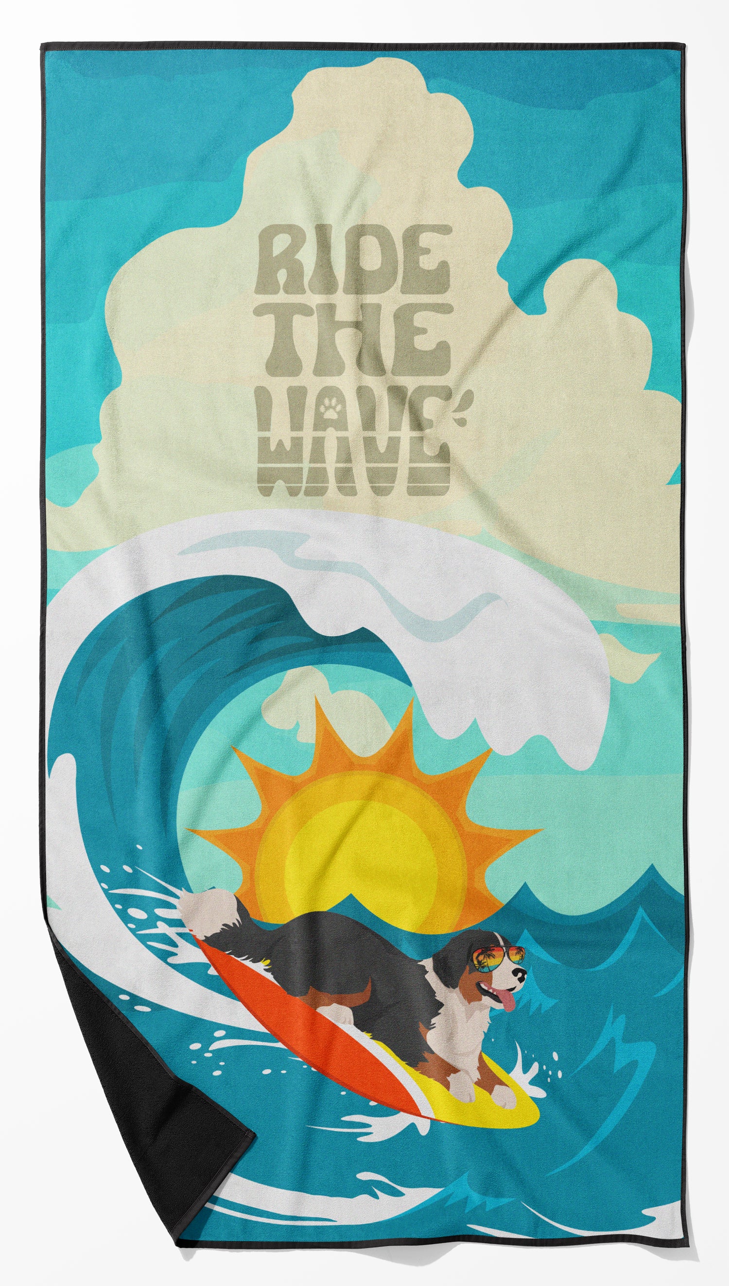 Buy this Surfer Dog Bernese Mountain Dog Premium Beach Towel
