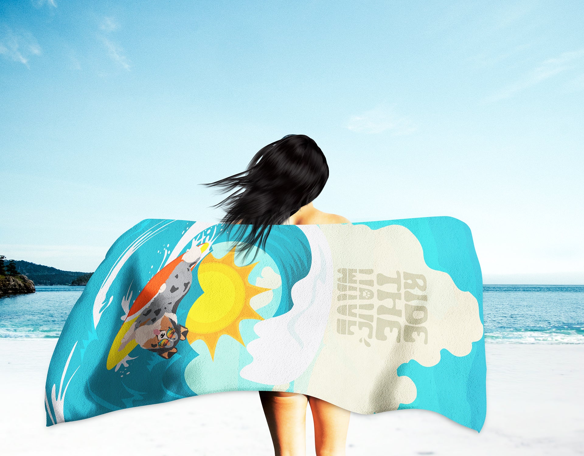Surfer Dog Blue Merle Sheltie Premium Beach Towel