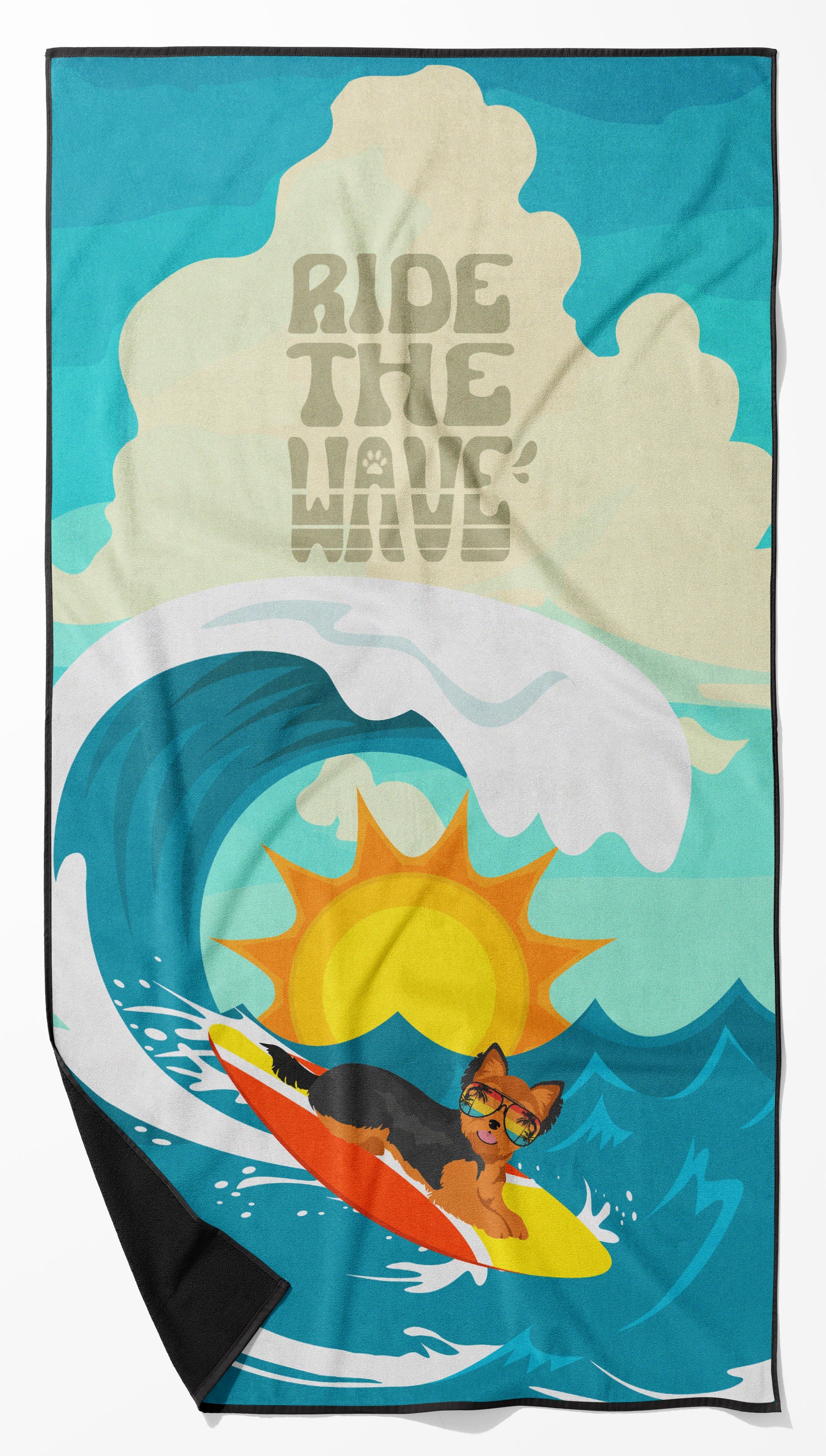 Buy this Surfer Dog Black Tan Yorkie Premium Beach Towel