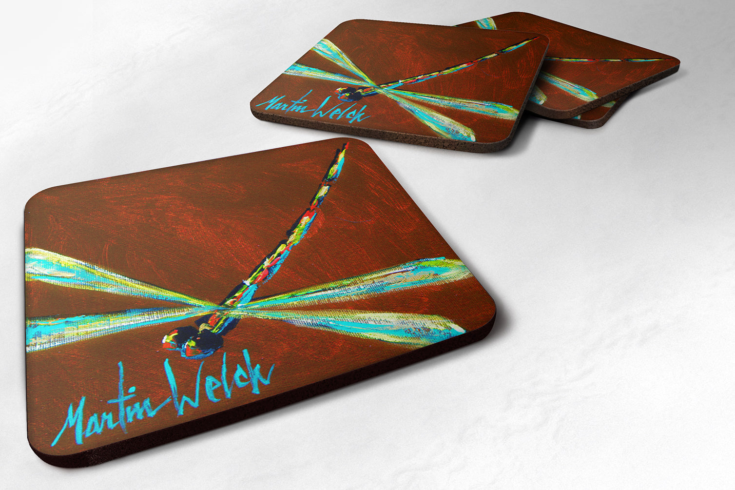 Set of 4 Insect - Dragonfly Chocolate Chip Foam Coasters - the-store.com