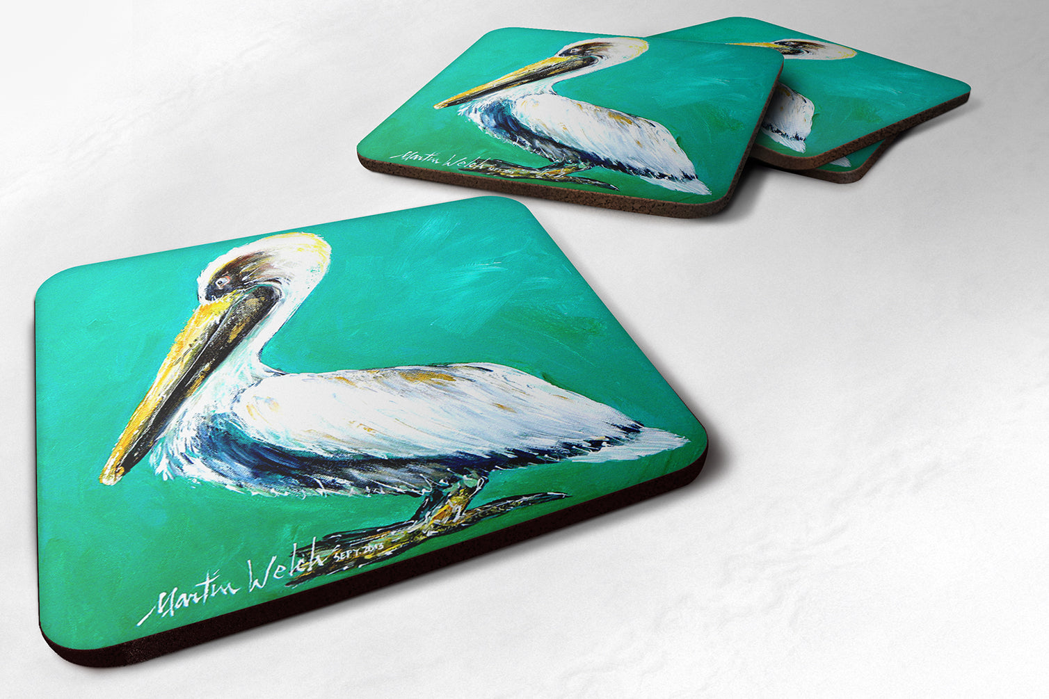 Set of 4 Bird - Pelican Lightin Up Foam Coasters - the-store.com