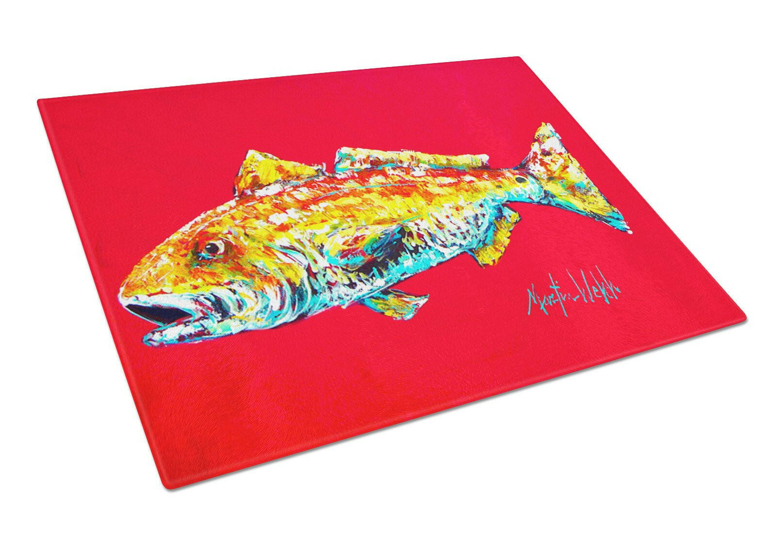 Fish - Red Fish Alphonzo Glass Cutting Board Large by Caroline's Treasures