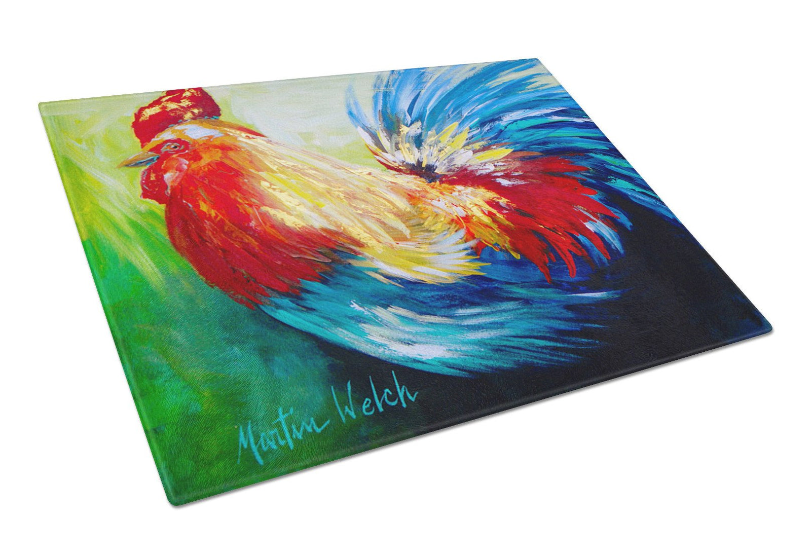 Bird - Rooster Chief Big Feathers Glass Cutting Board Large by Caroline's Treasures