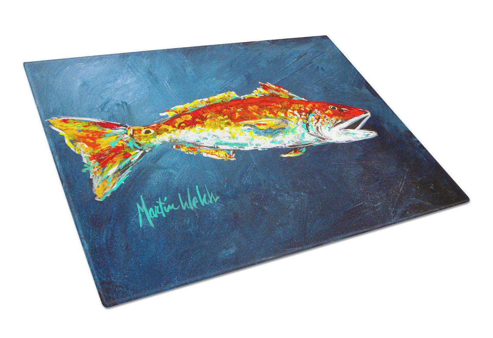 Fish - Red Fish Red for Jarett Glass Cutting Board Large by Caroline's Treasures