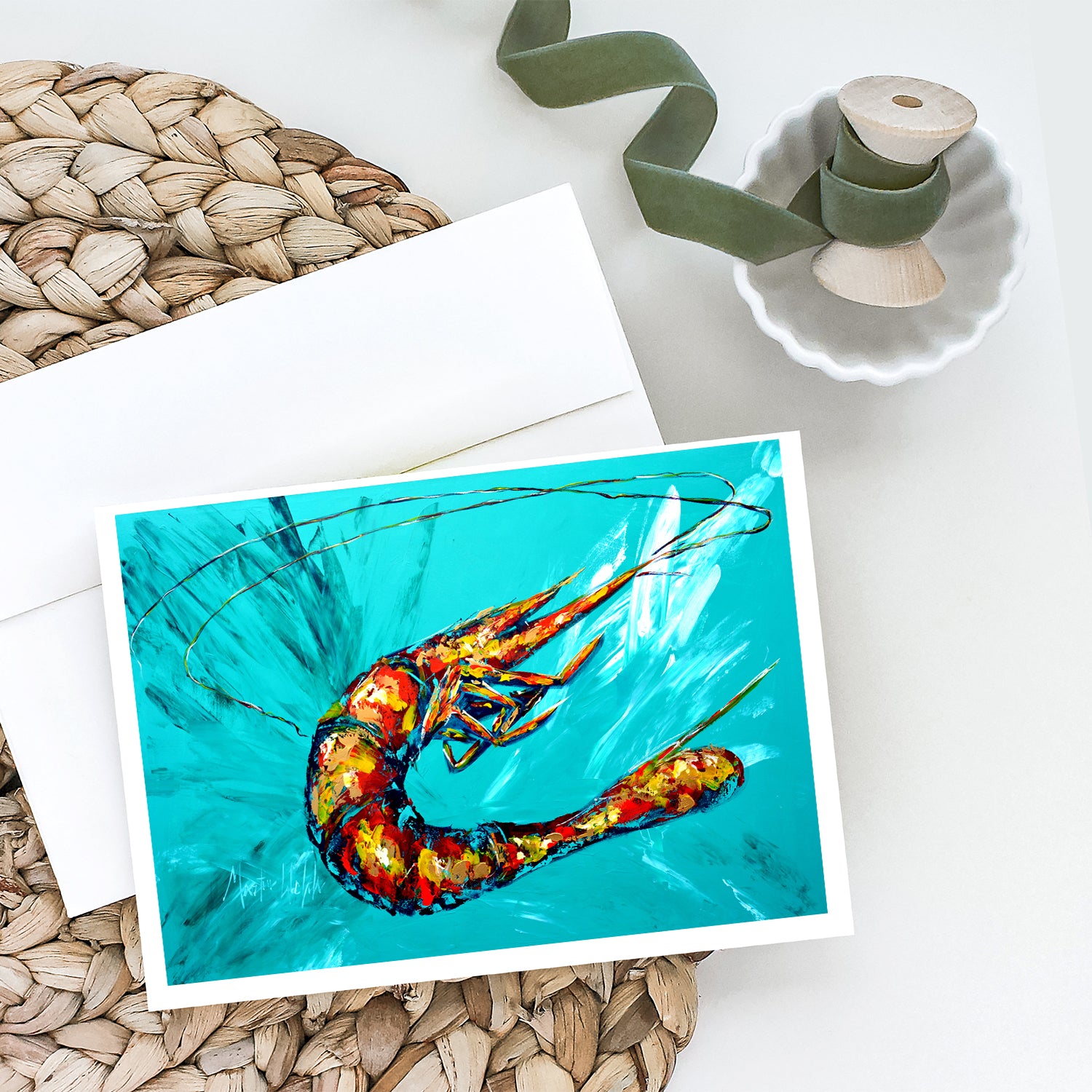 Buy this Shrimp Teal Shrimp Greeting Cards Pack of 8