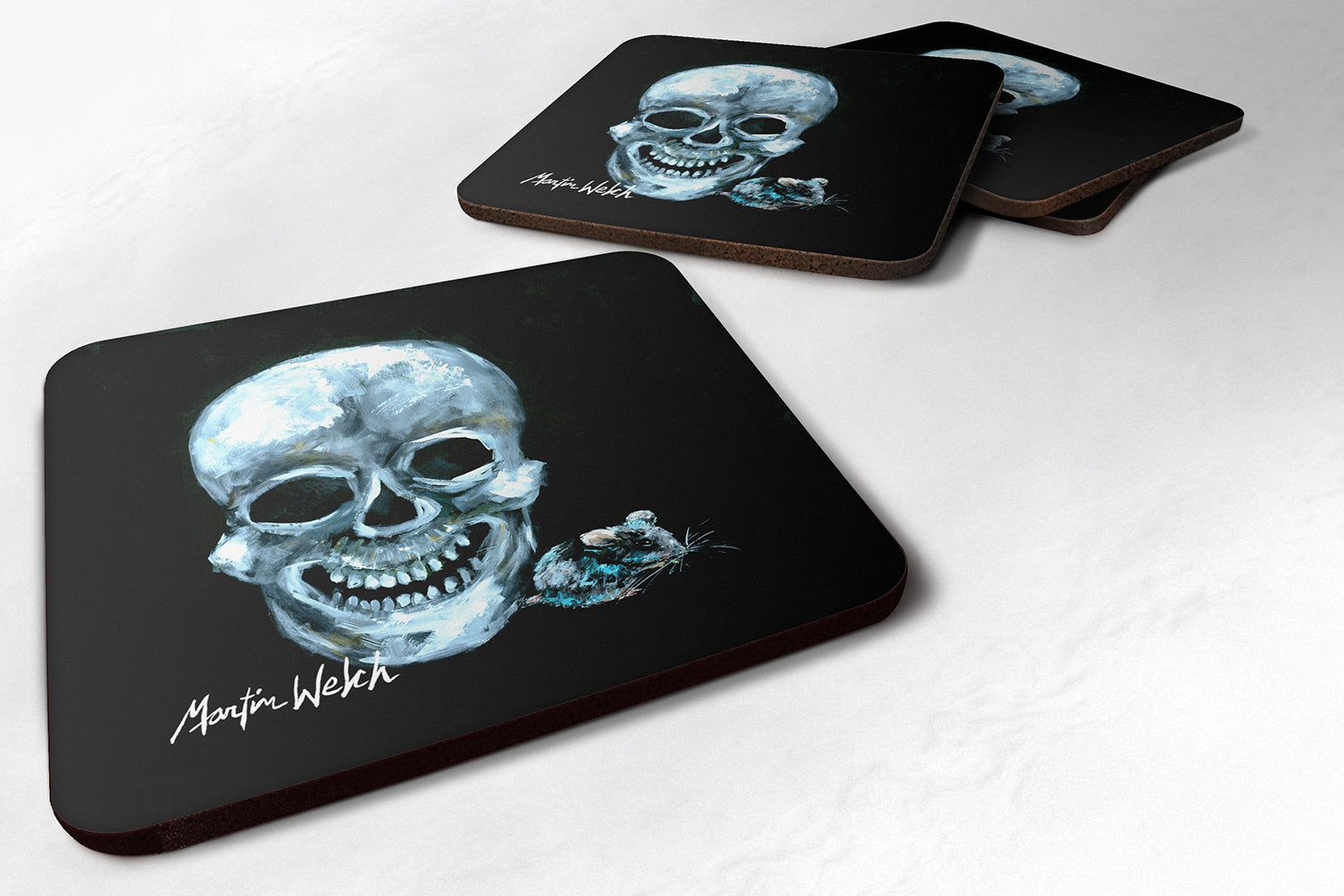 Set of 4 Ekk A Meece Skull and Mouse Foam Coasters - the-store.com
