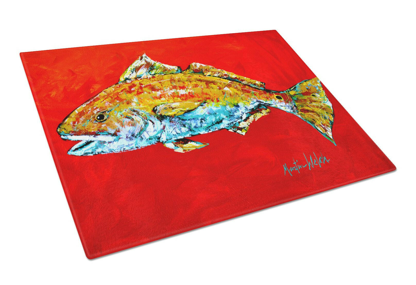 Fish - Red Fish Red Head Glass Cutting Board Large by Caroline's Treasures