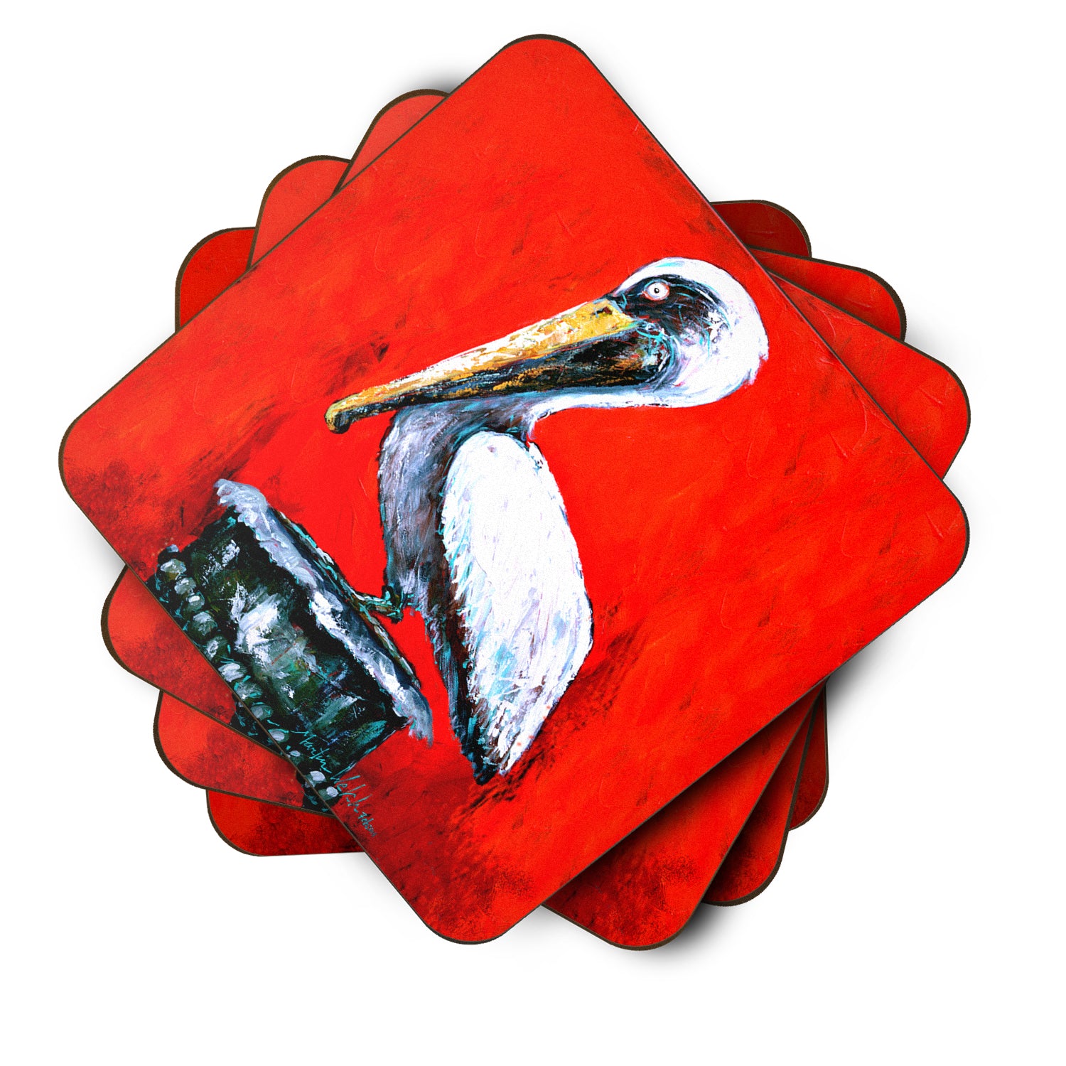 Set of 4 Bird - Pelican Red Dawn Foam Coasters - the-store.com