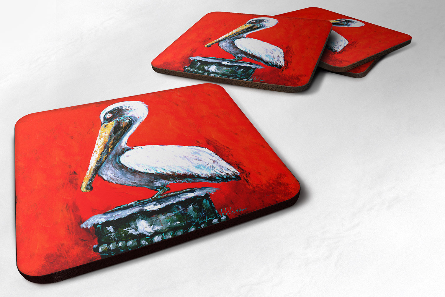 Set of 4 Bird - Pelican Red Dawn Foam Coasters - the-store.com