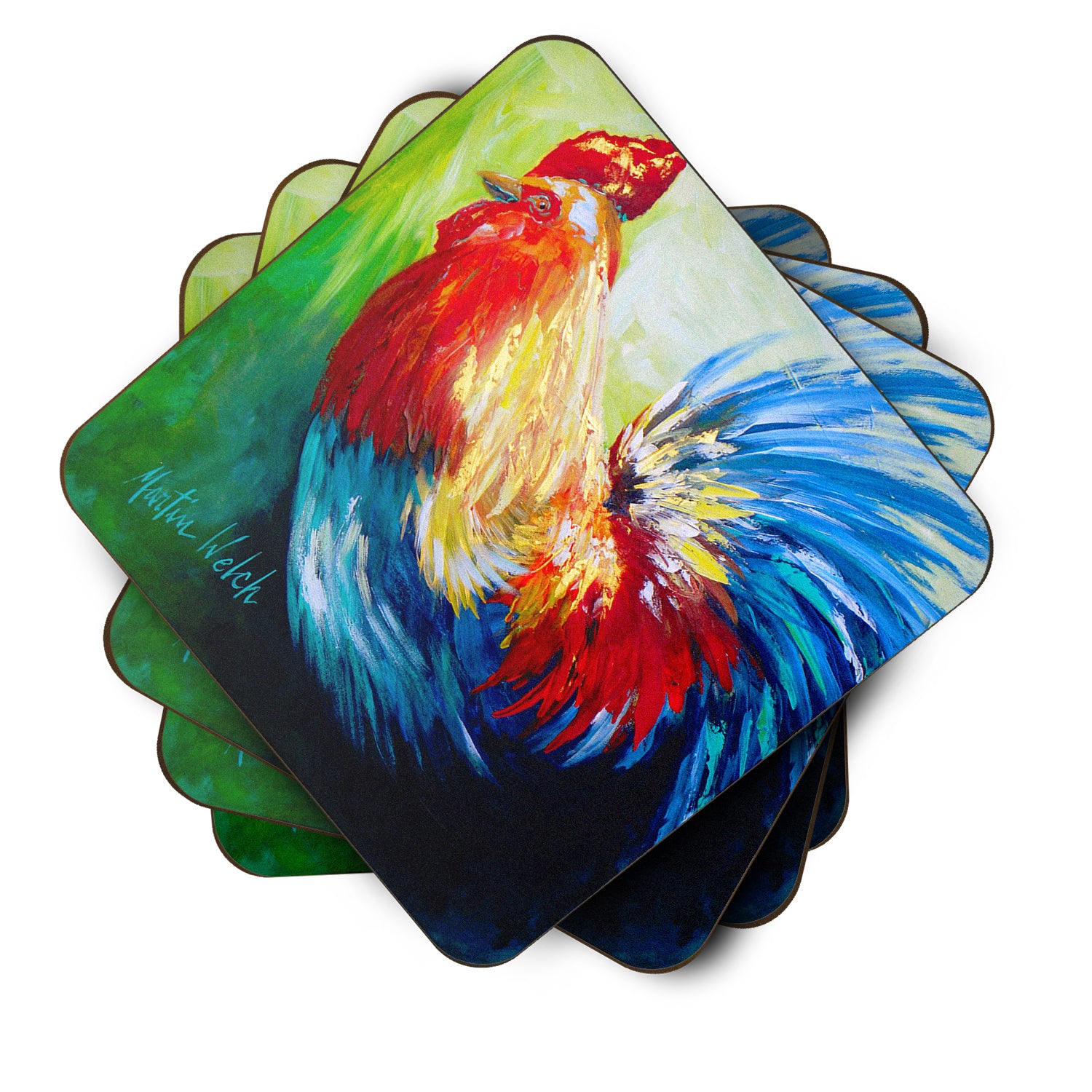 Set of 4 Bird - Rooster Chief Big Feathers Foam Coasters - the-store.com