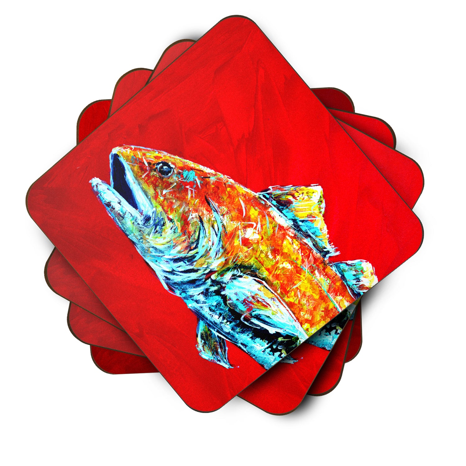 Set of 4 Fish - Red Fish Alphonzo Head Foam Coasters - the-store.com