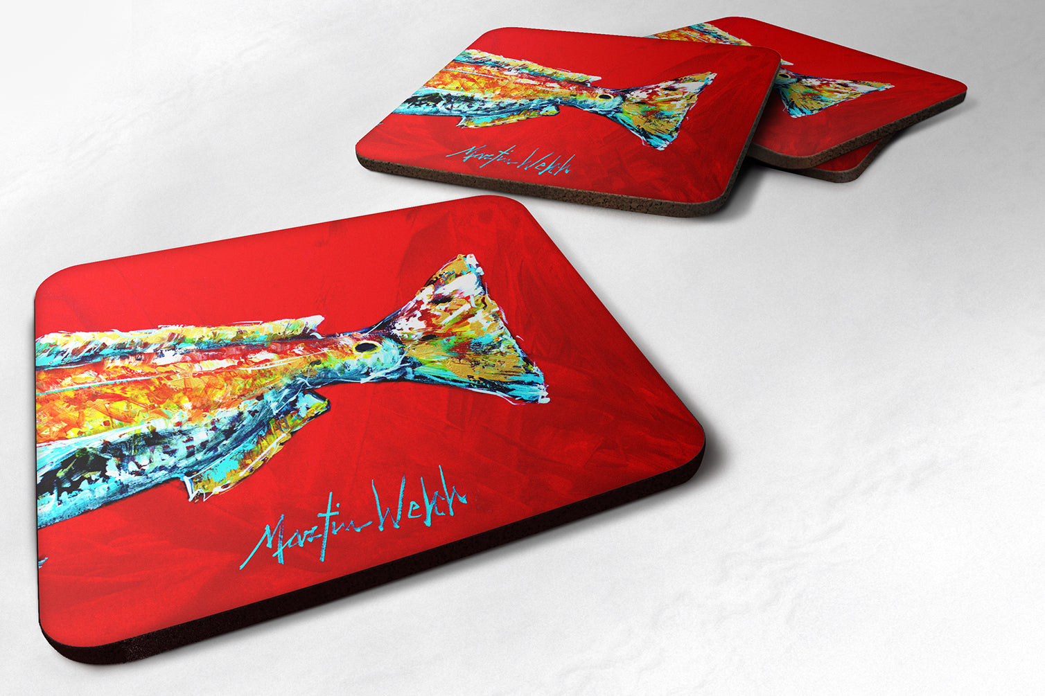 Set of 4 Fish - Red Fish Alphonzo Tail Foam Coasters - the-store.com