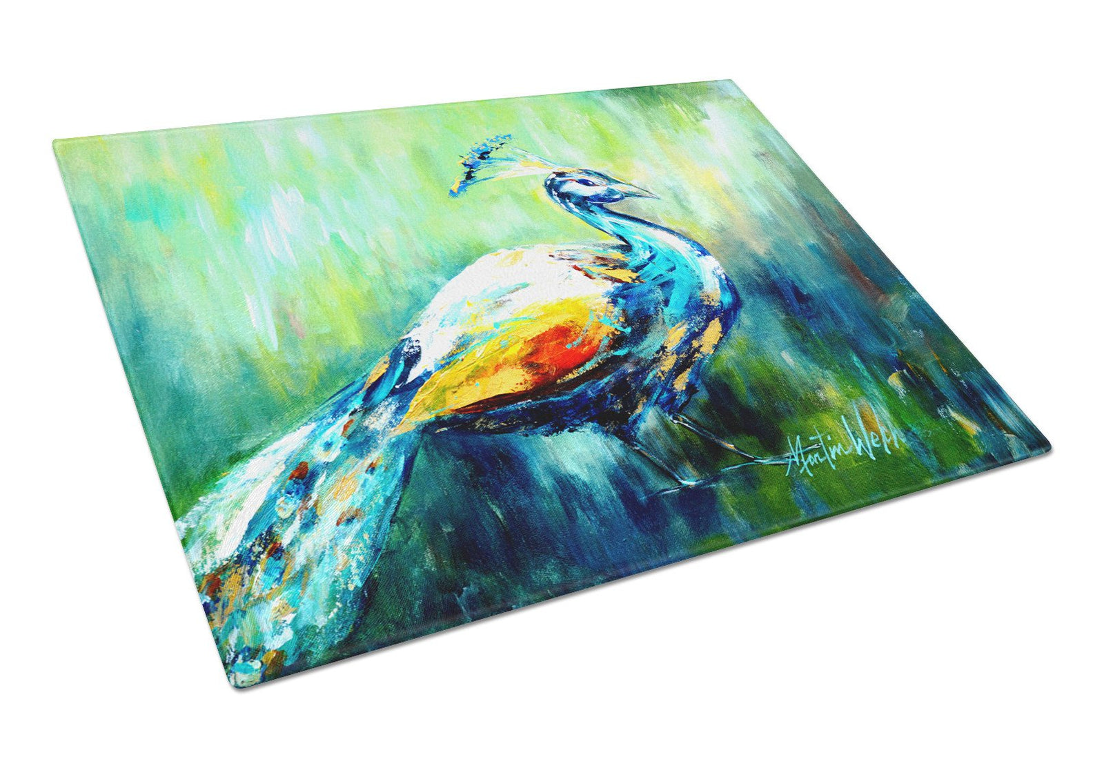 Proud Peacock Green Glass Cutting Board Large Size MW1160LCB by Caroline's Treasures