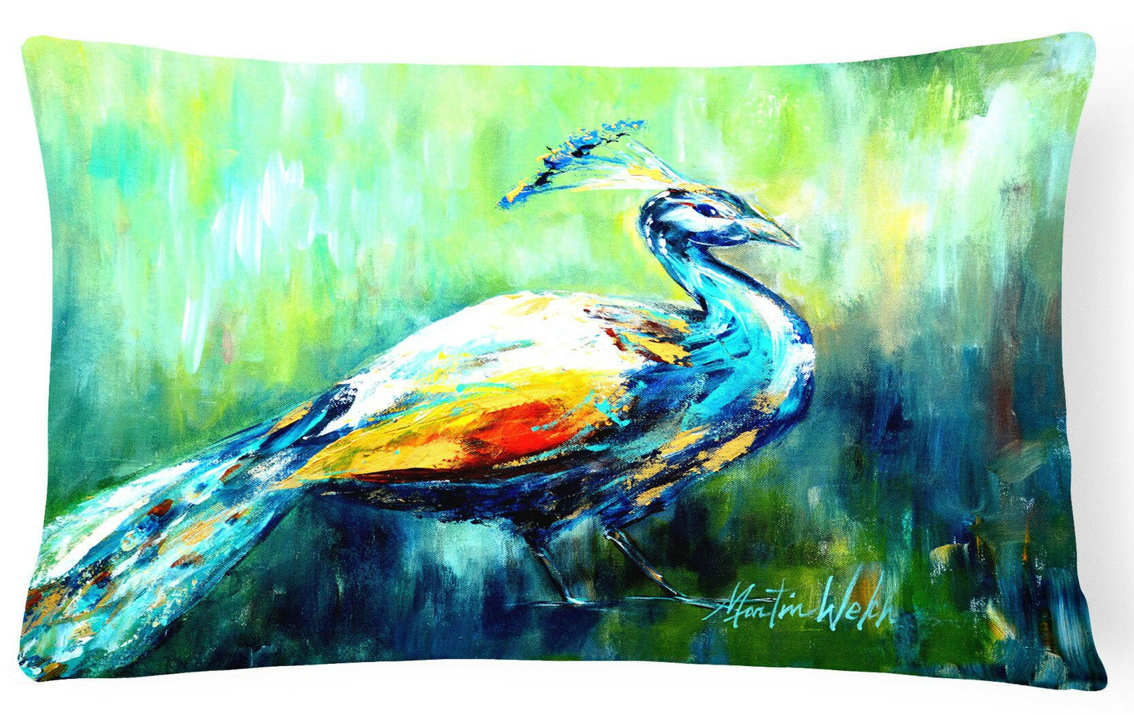 Proud Peacock Green   Canvas Fabric Decorative Pillow MW1160PW1216 by Caroline's Treasures