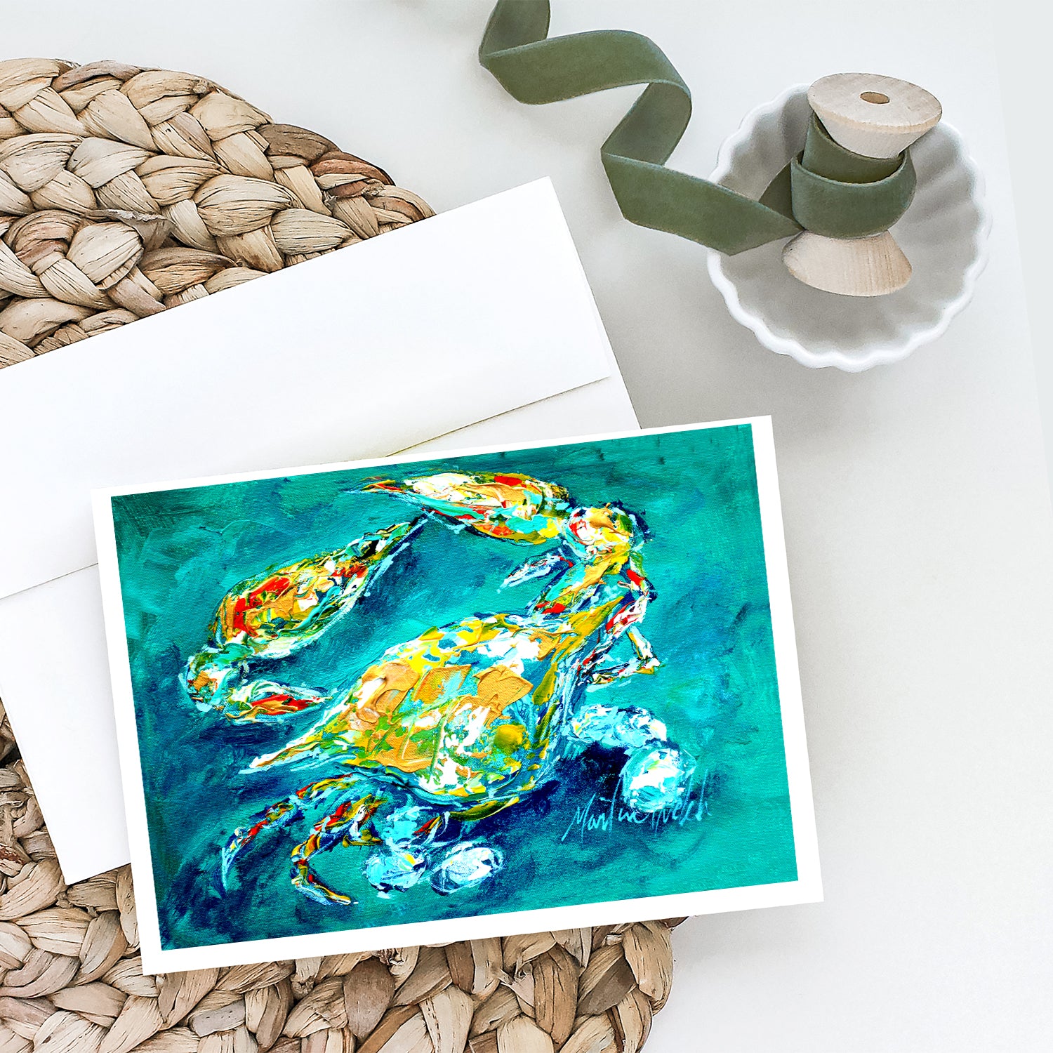 By Chance Crab in Aqua blue Greeting Cards Pack of 8