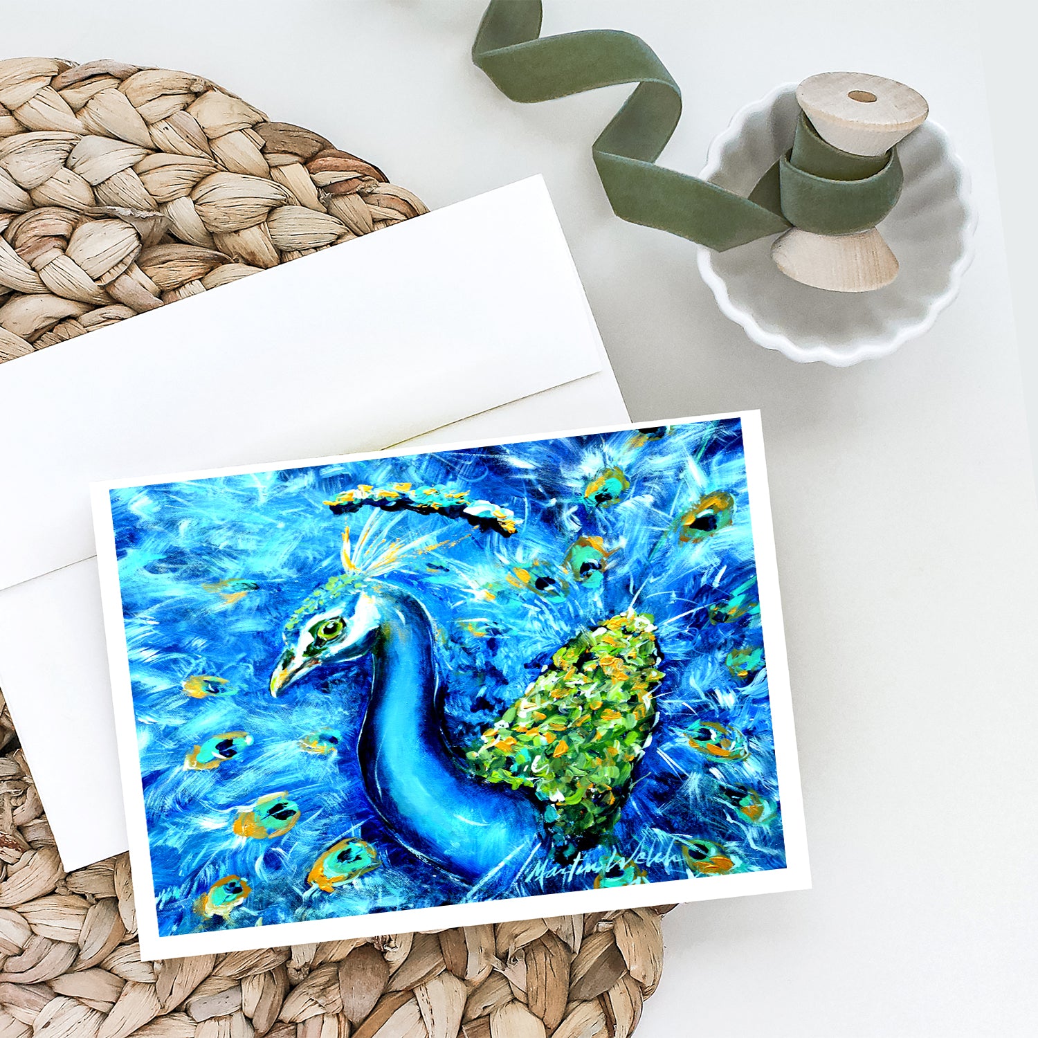 Buy this Peacock Straight Up in Blue Greeting Cards Pack of 8