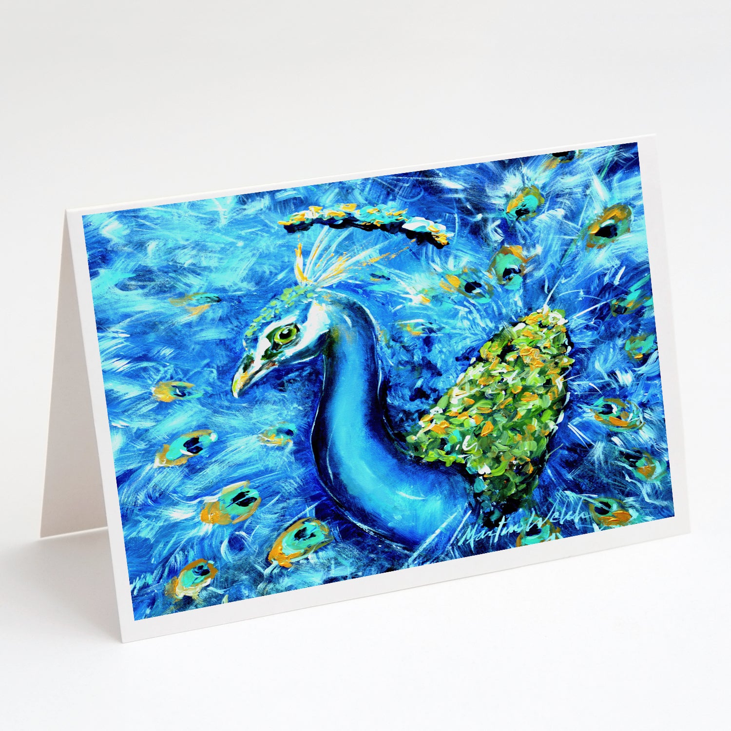 Buy this Peacock Straight Up in Blue Greeting Cards Pack of 8