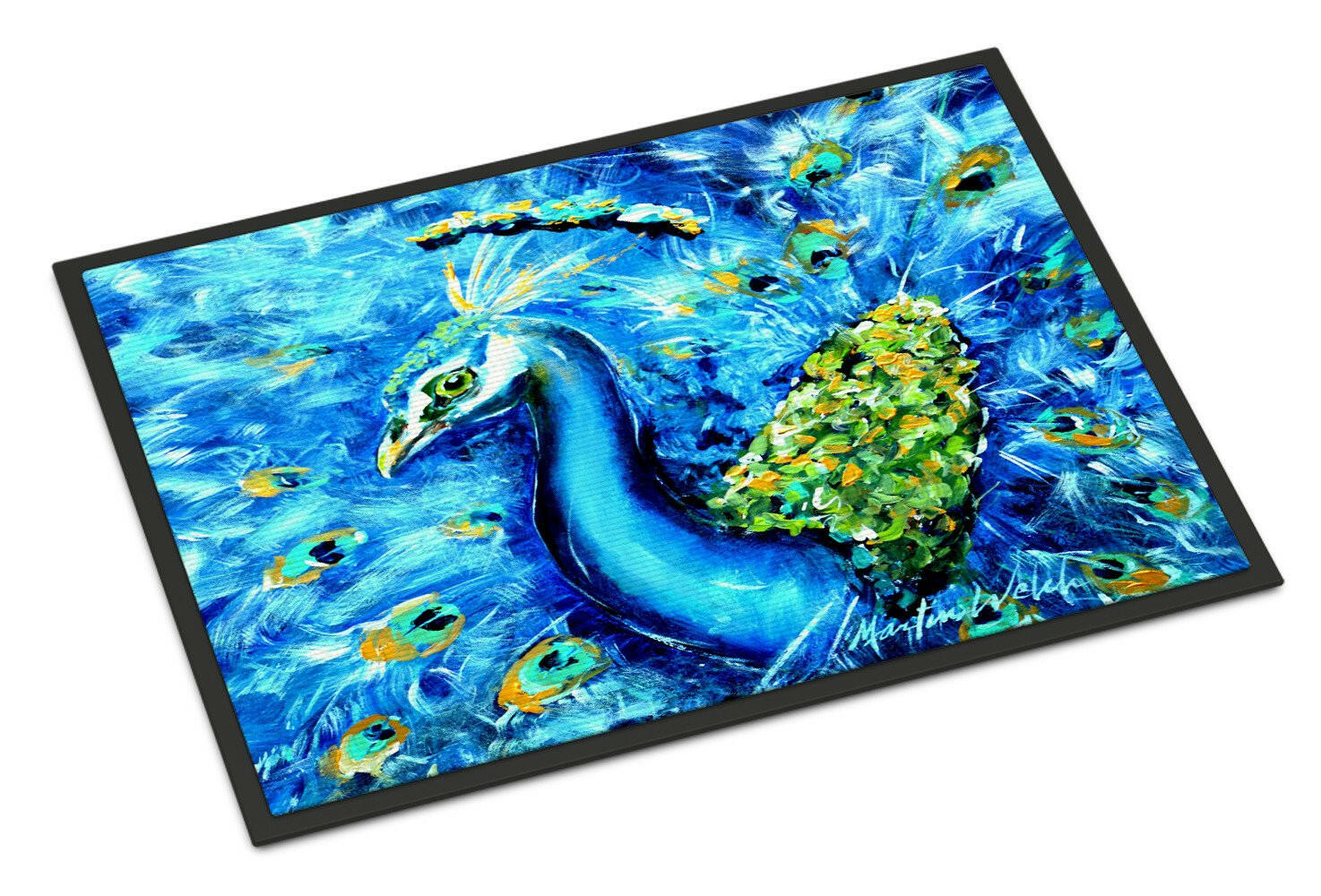 Peacock Straight Up in Blue Indoor or Outdoor Mat 24x36 MW1166JMAT - the-store.com