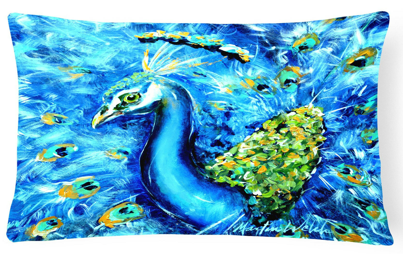Peacock Straight Up in Blue   Canvas Fabric Decorative Pillow MW1166PW1216 by Caroline's Treasures