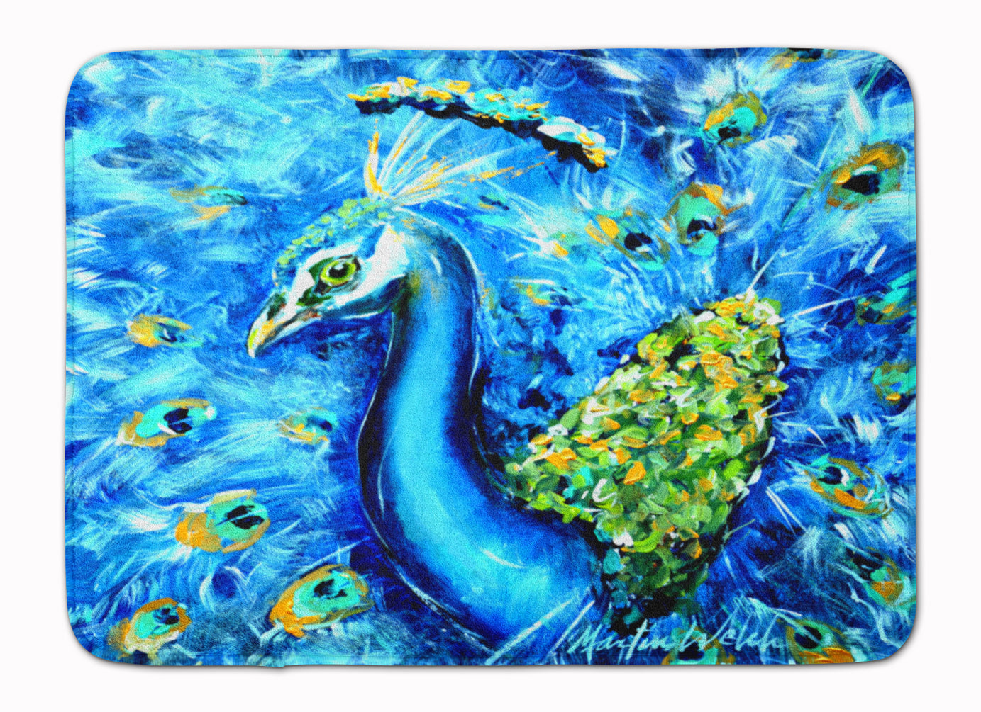 Peacock Straight Up in Blue Machine Washable Memory Foam Mat MW1166RUG - the-store.com