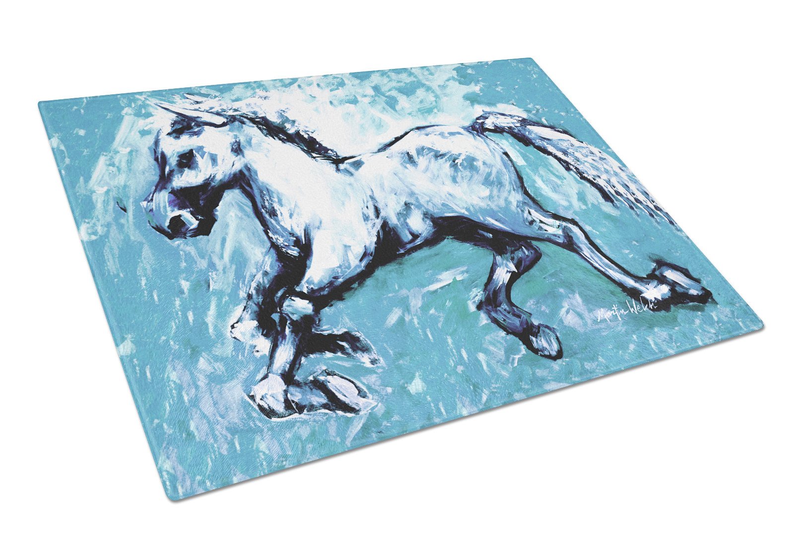 Shadow the Horse in blue Glass Cutting Board Large Size MW1171LCB by Caroline's Treasures