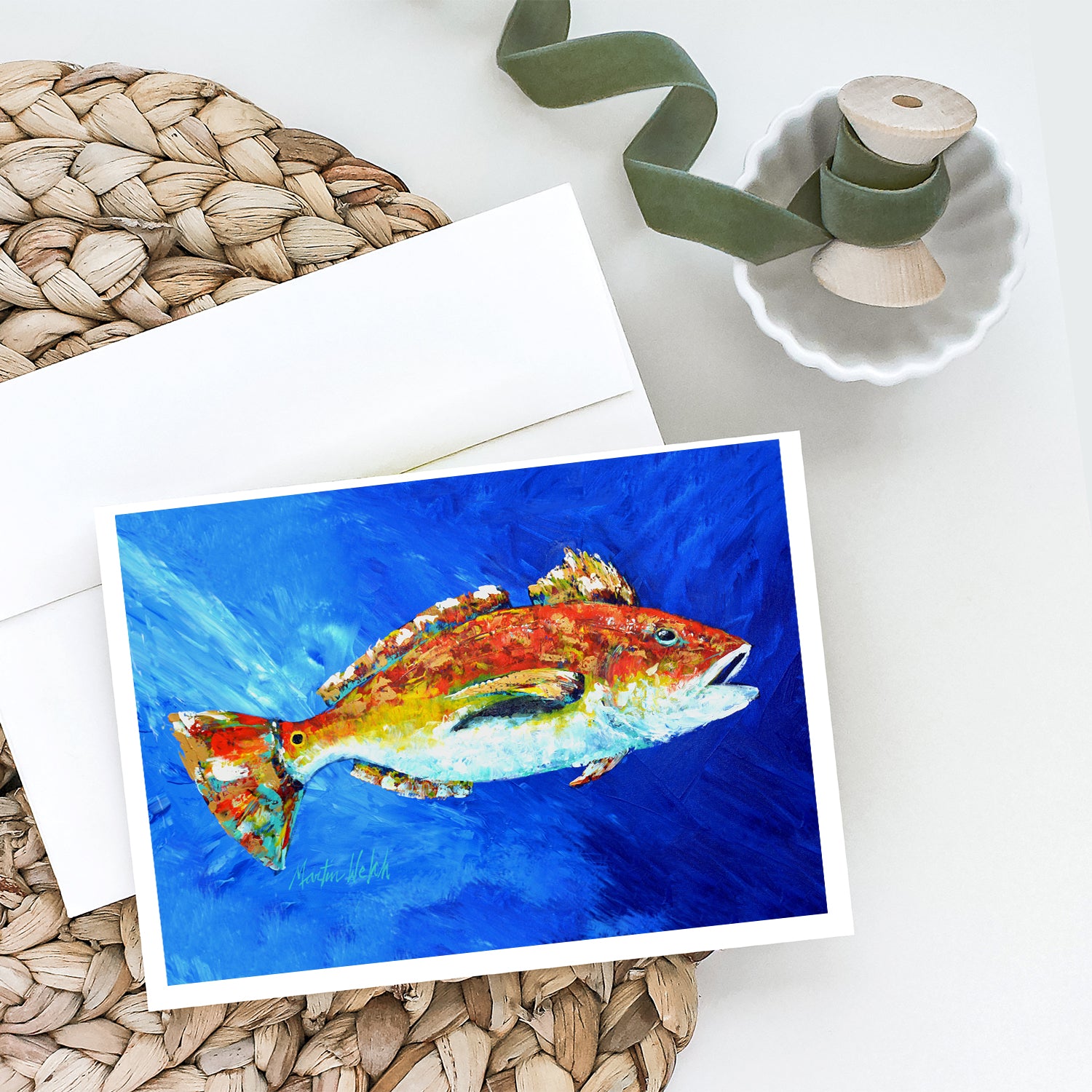 Buy this Red Fish White Spin Greeting Cards Pack of 8