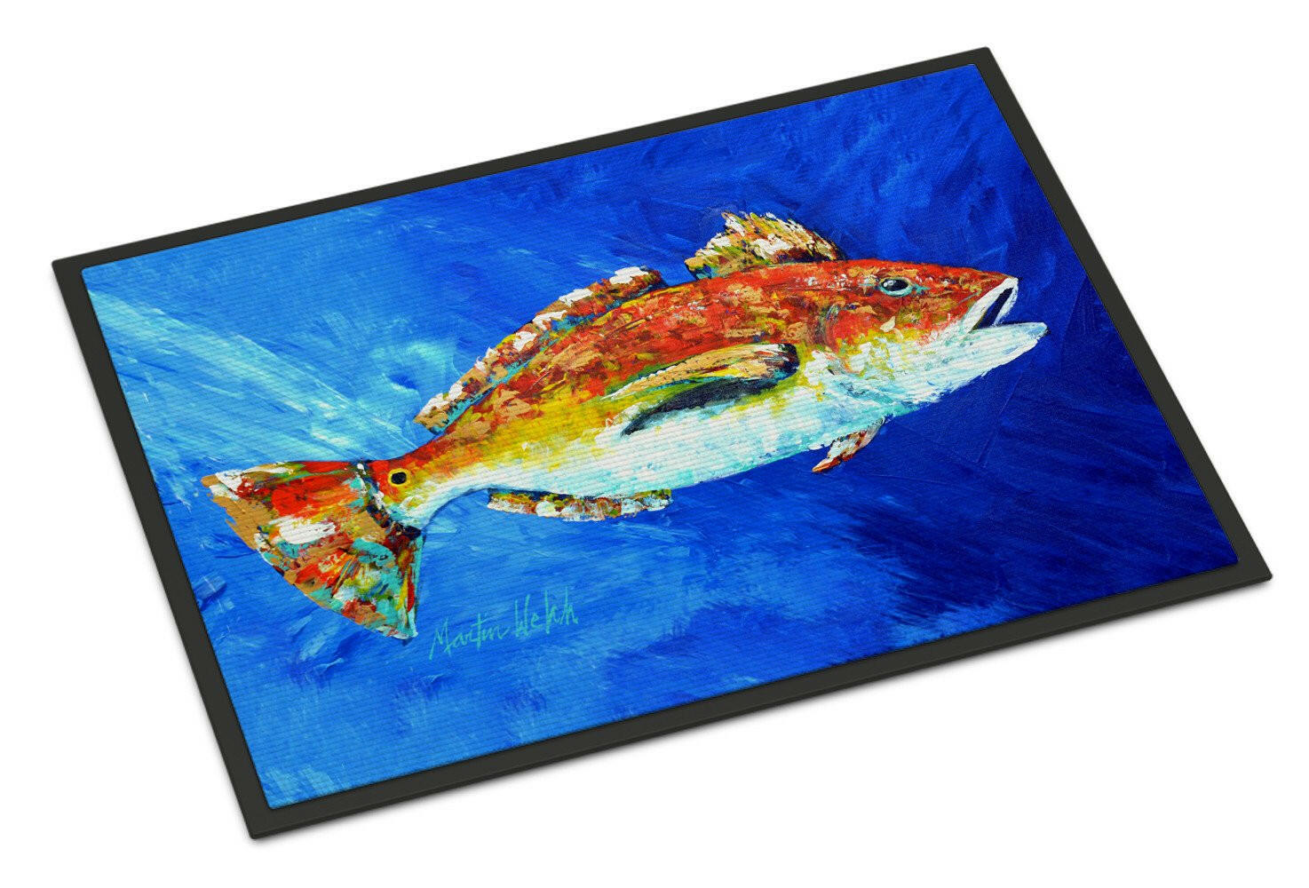 Red Fish White Spin Indoor or Outdoor Mat 24x36 MW1212JMAT - the-store.com