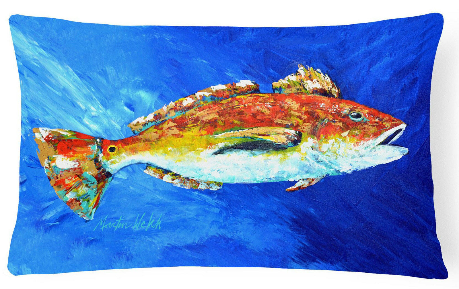 Red Fish White Spin Fabric Decorative Pillow MW1212PW1216 by Caroline's Treasures