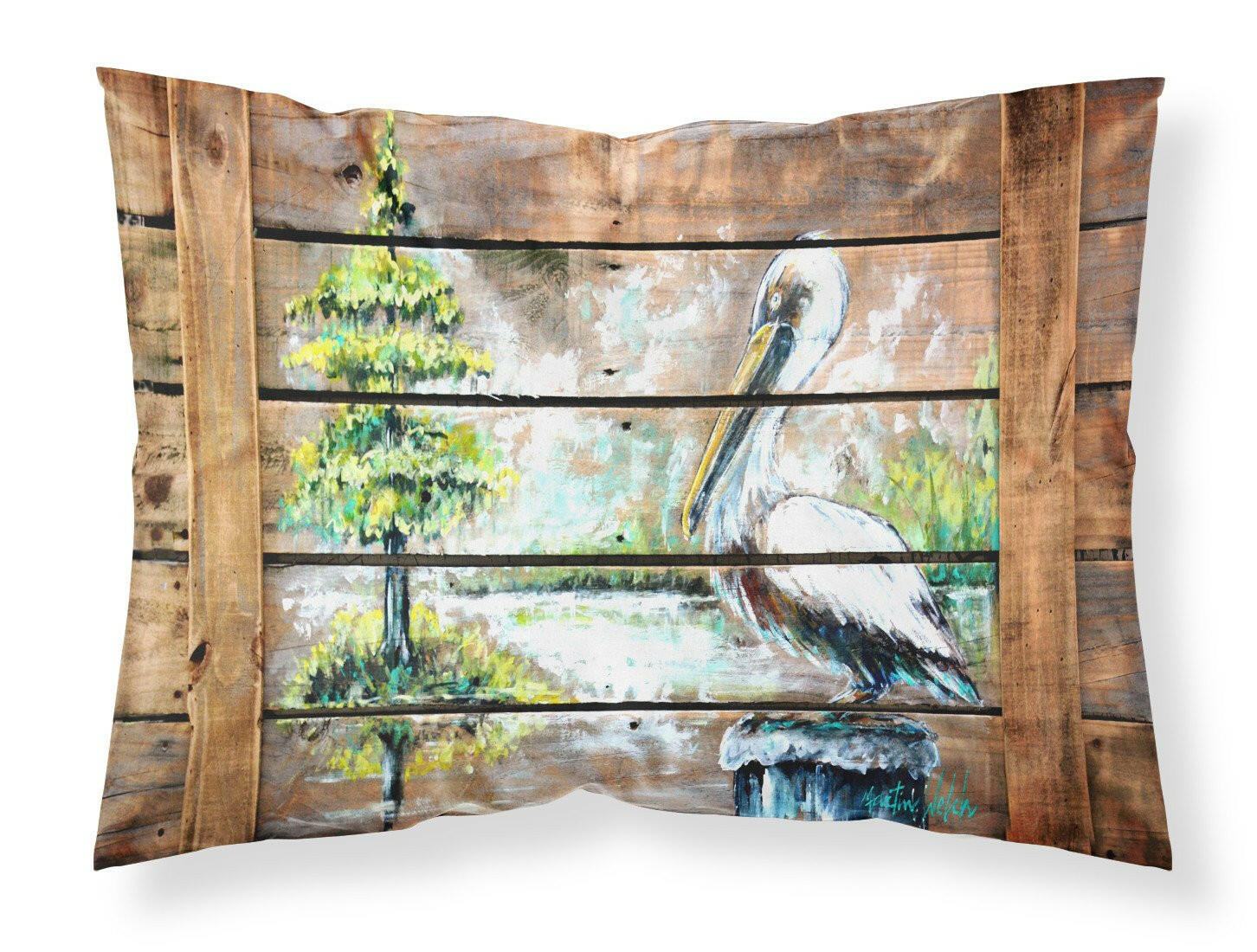 Summer by the Lake White Pelican Fabric Standard Pillowcase MW1215PILLOWCASE by Caroline's Treasures