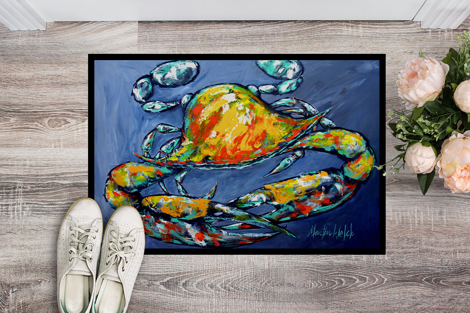Blue Gray Kinda Day Crab Indoor or Outdoor Mat 18x27 MW1269MAT - the-store.com