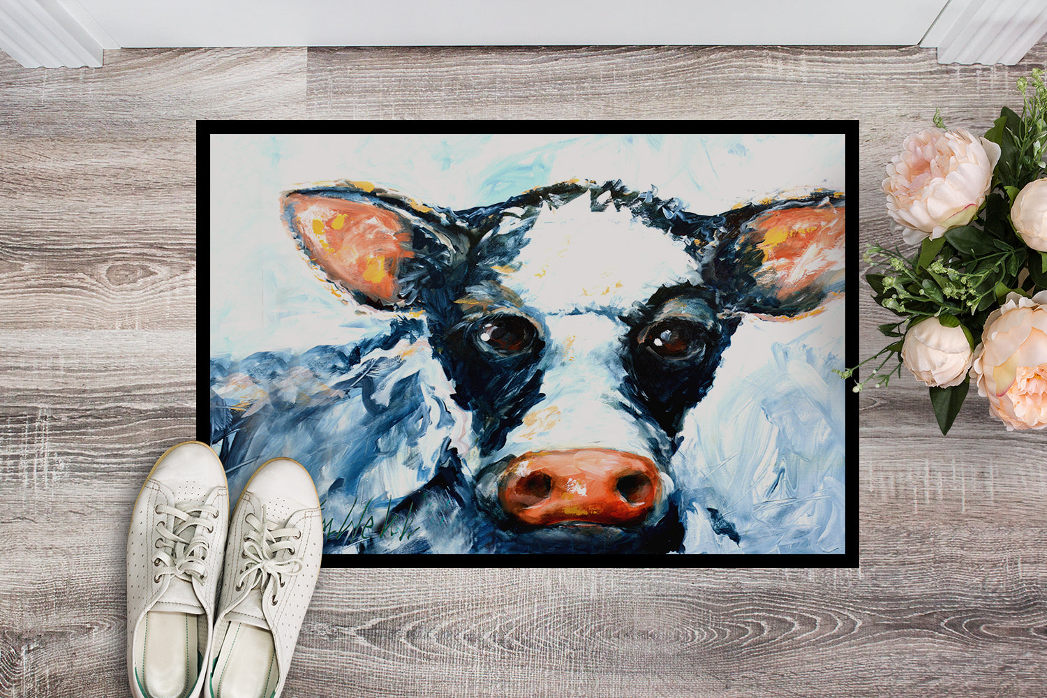 Cow Lick Black and White Cow Indoor or Outdoor Mat 18x27 MW1273MAT - the-store.com