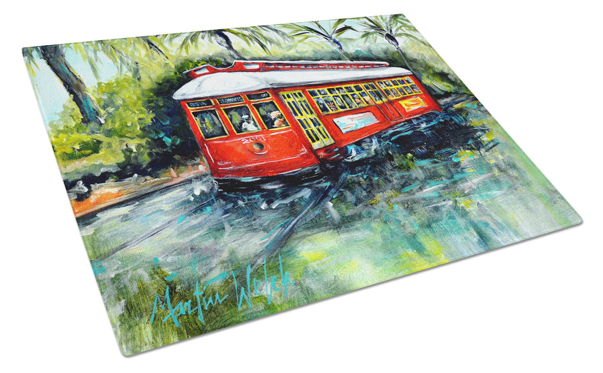 Little Red Street Car Glass Cutting Board Large MW1278LCB by Caroline&#39;s Treasures