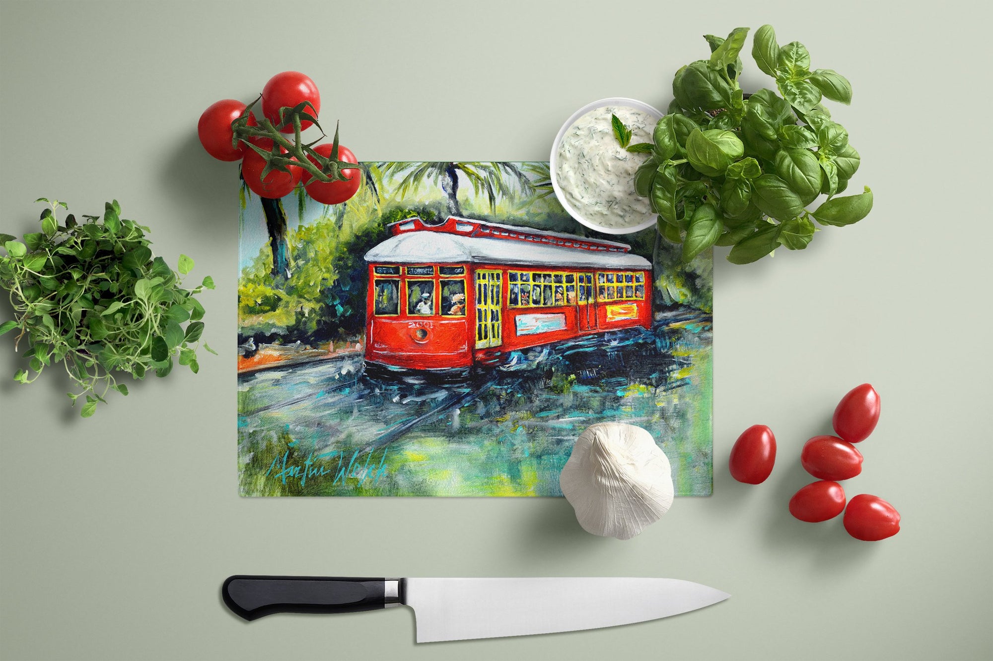 Little Red Street Car Glass Cutting Board Large MW1278LCB by Caroline's Treasures