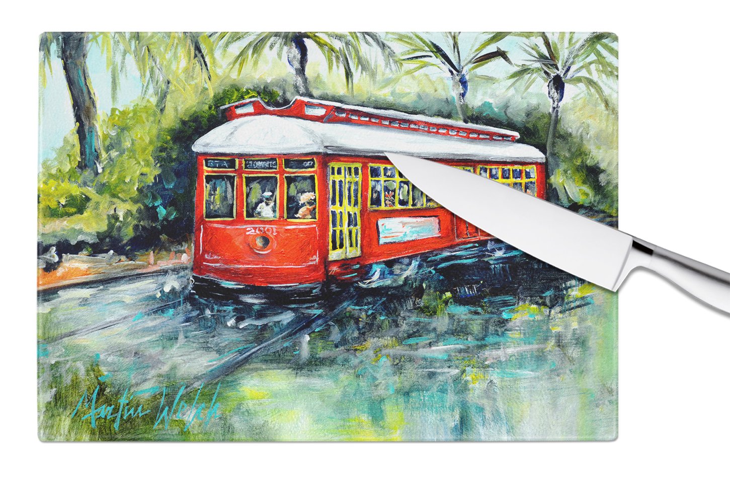 Little Red Street Car Glass Cutting Board Large MW1278LCB by Caroline's Treasures