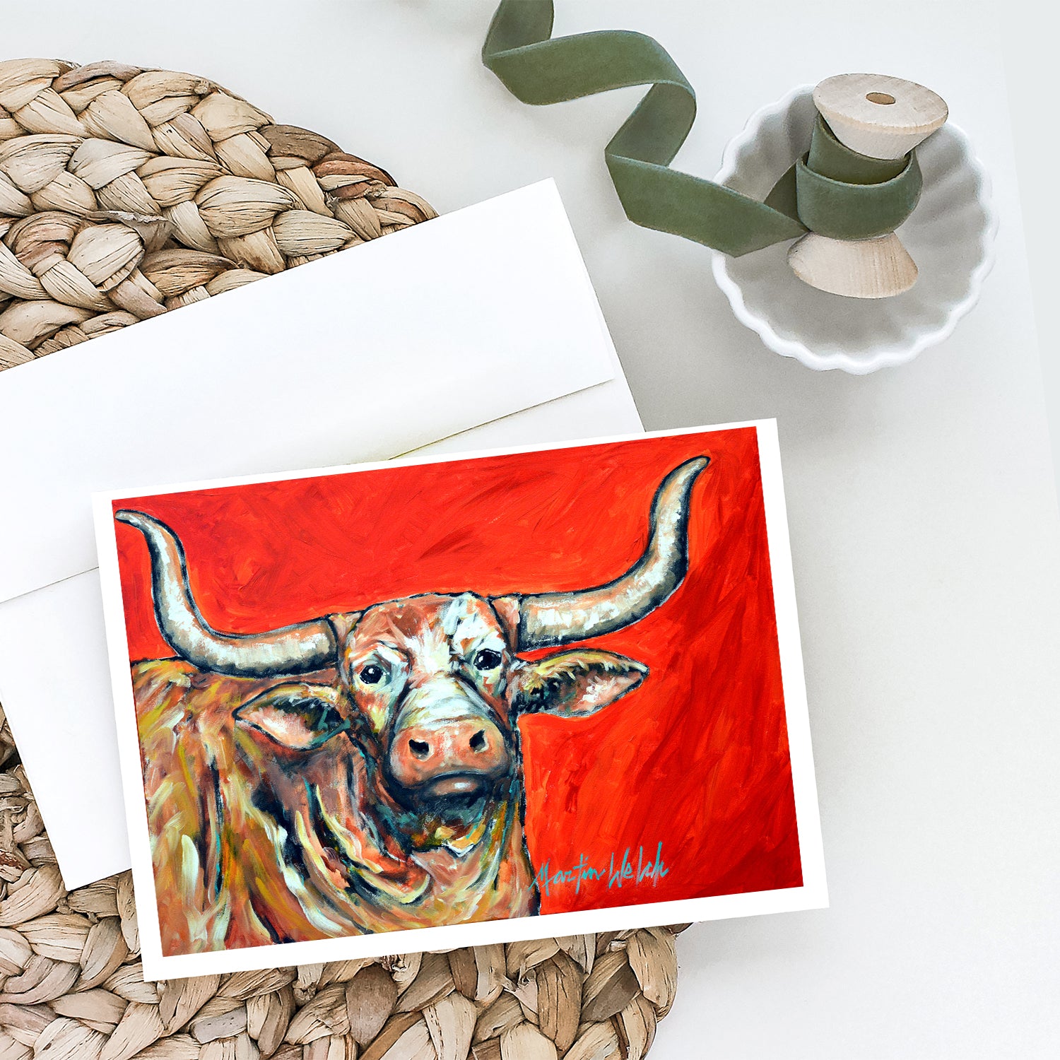 See Red Longhorn Cow Greeting Cards Pack of 8